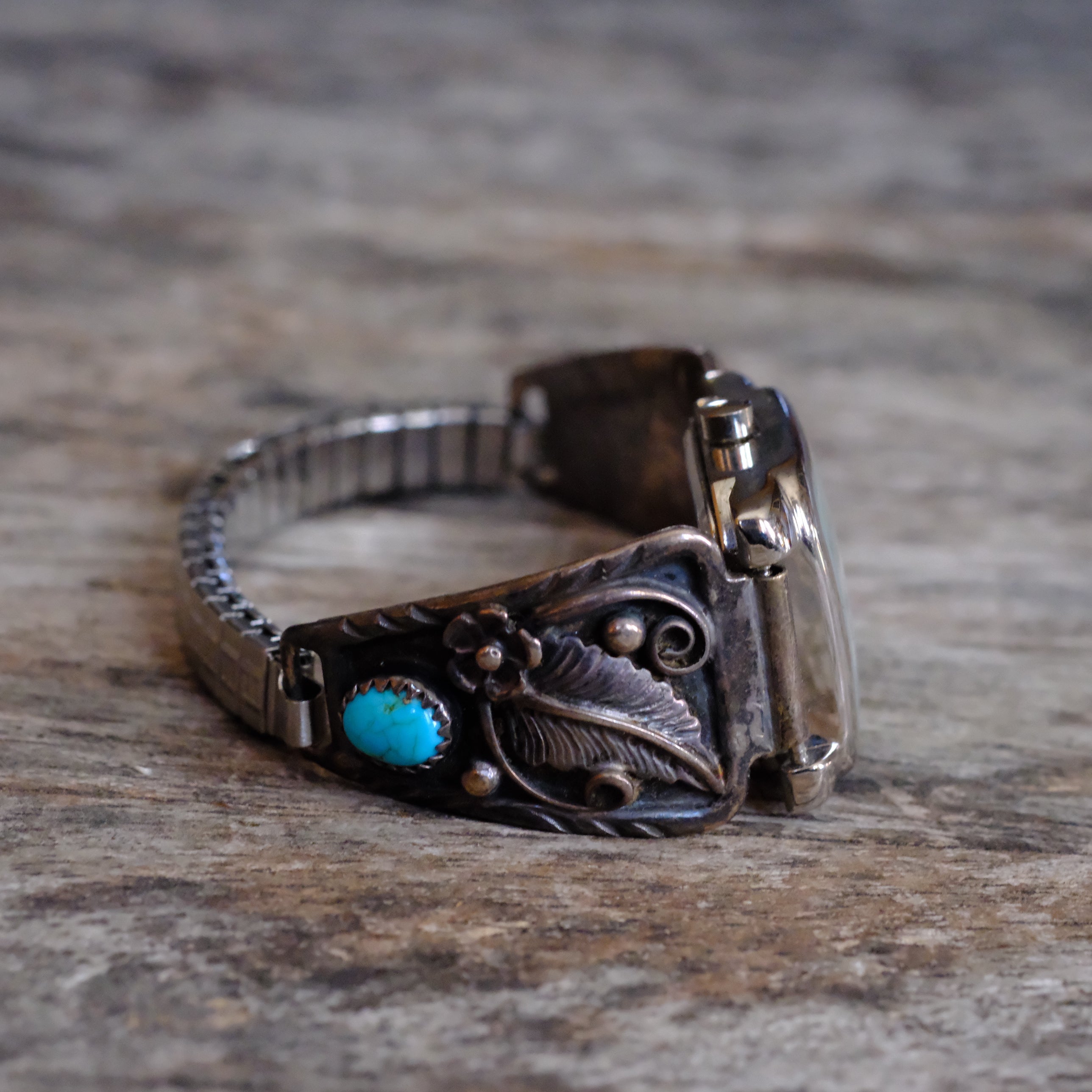 Vintage Sterling Turquoise Feather Watch