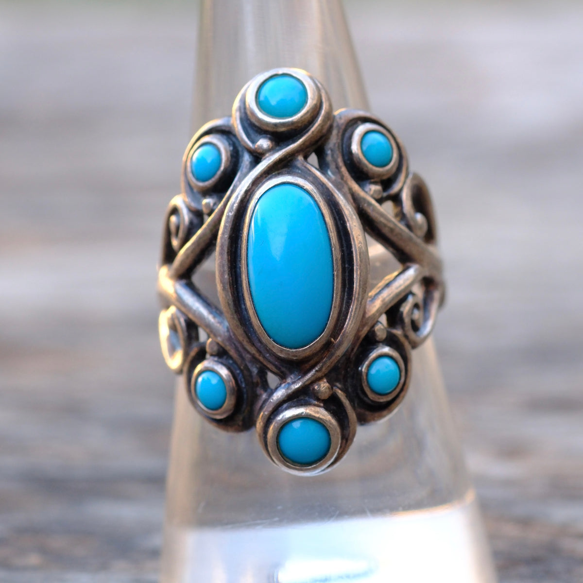 Vintage Sterling 7-Stone Turquoise Ring 8