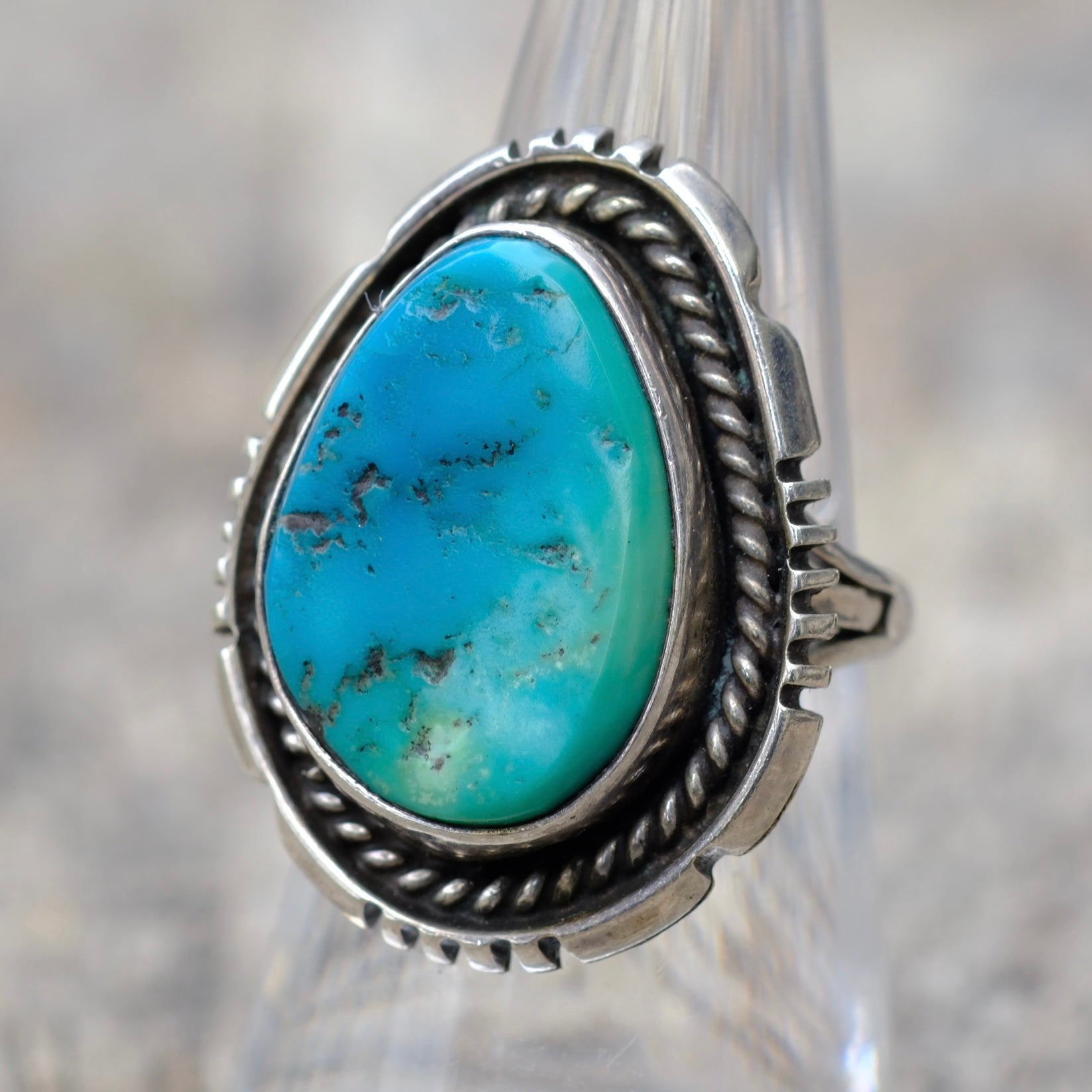 Vintage Sterling Turquoise Roper Ring 7