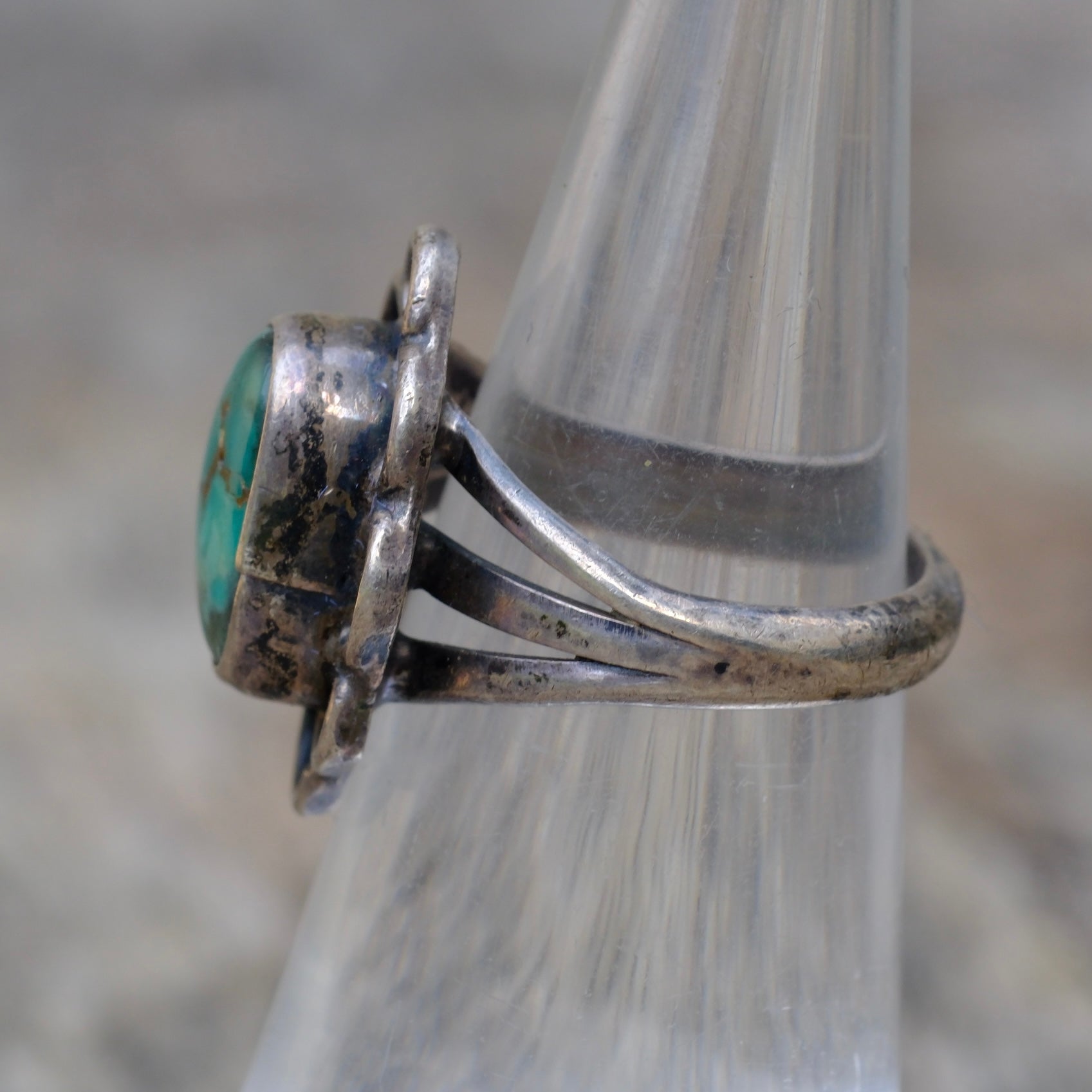 Vintage Sterling Turquoise Florette Ring 4.75