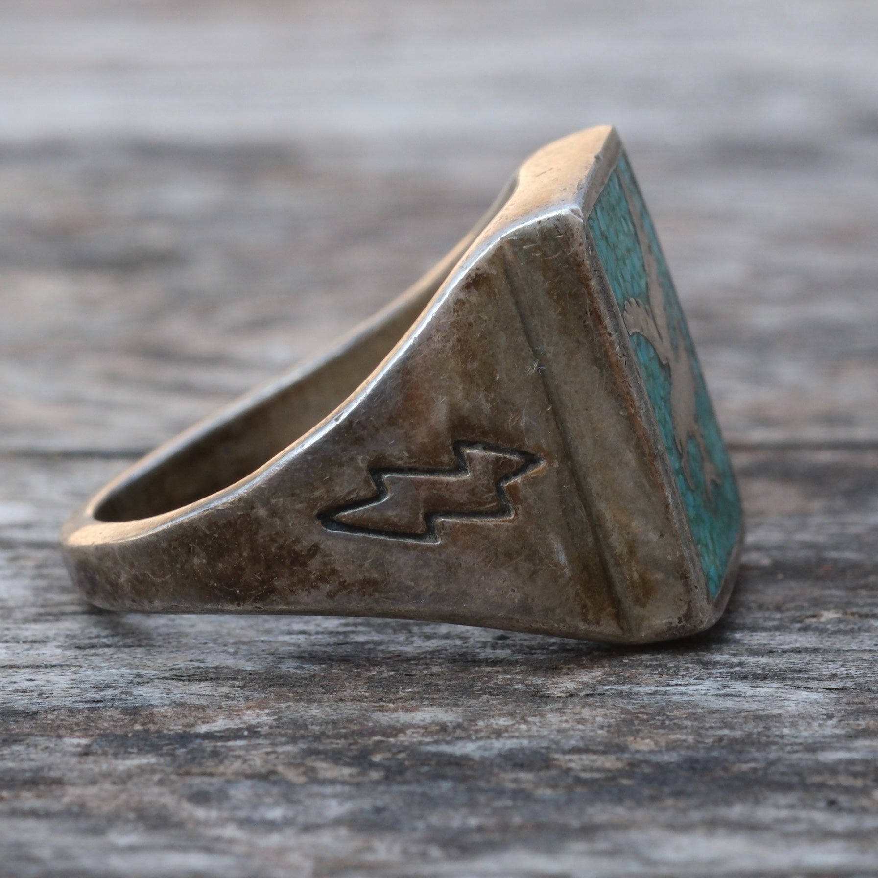 Vintage Sterling Crushed Turquoise Eagle Ring 9.75