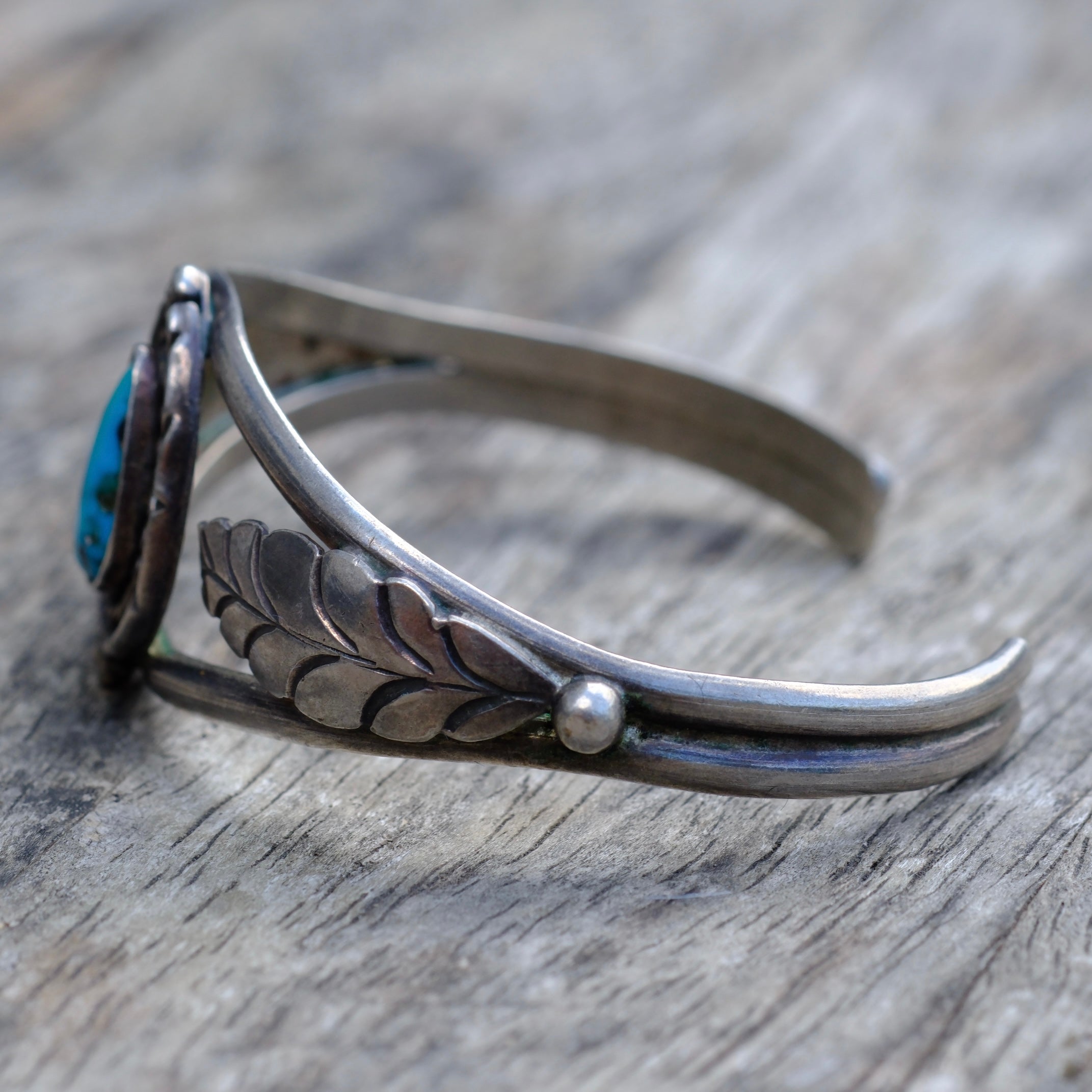 Vintage Sterling Turquoise Feather Cuff Bracelet