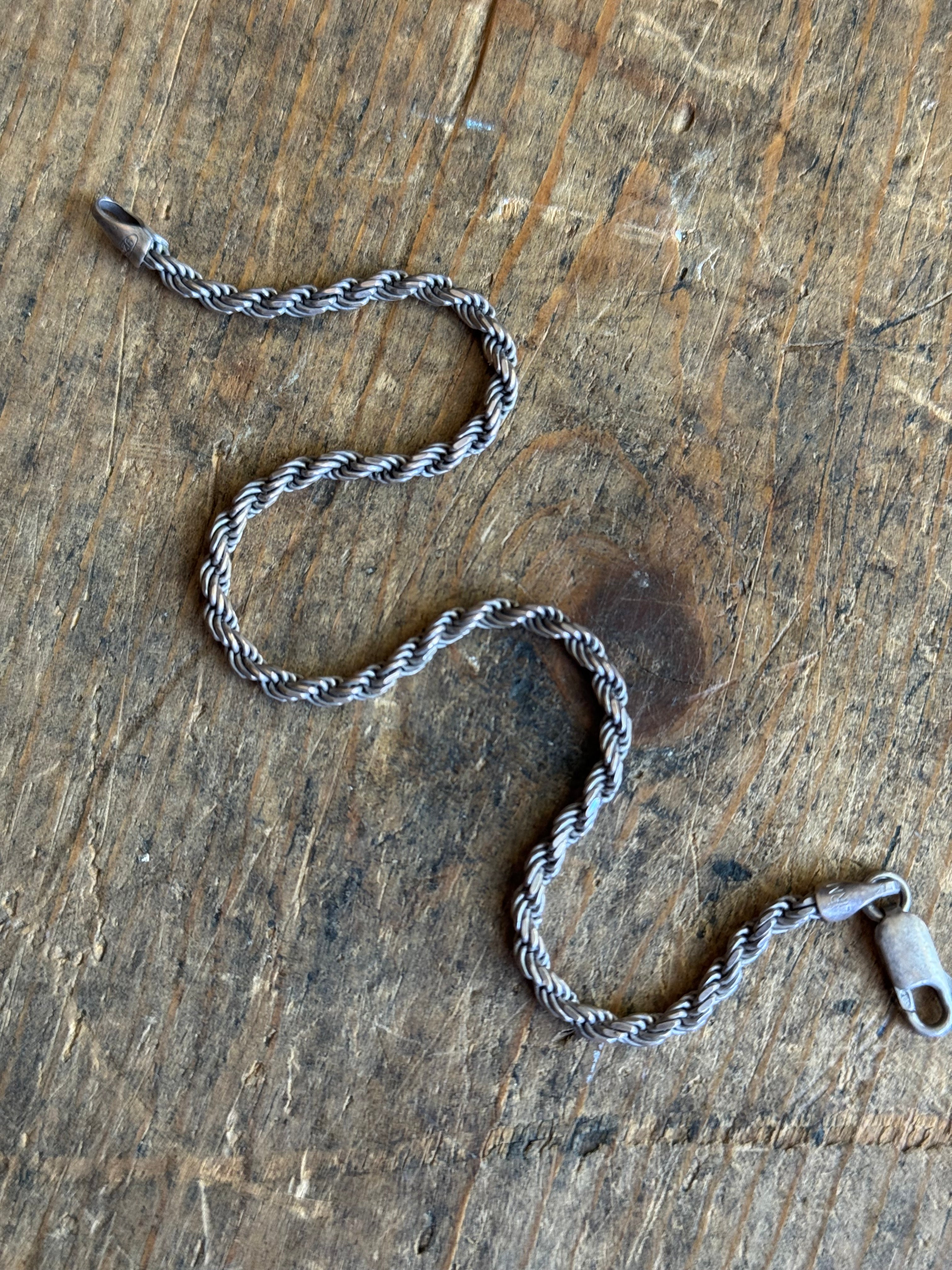 Vintage Sterling Silver Rope Chain Bracelet 8"