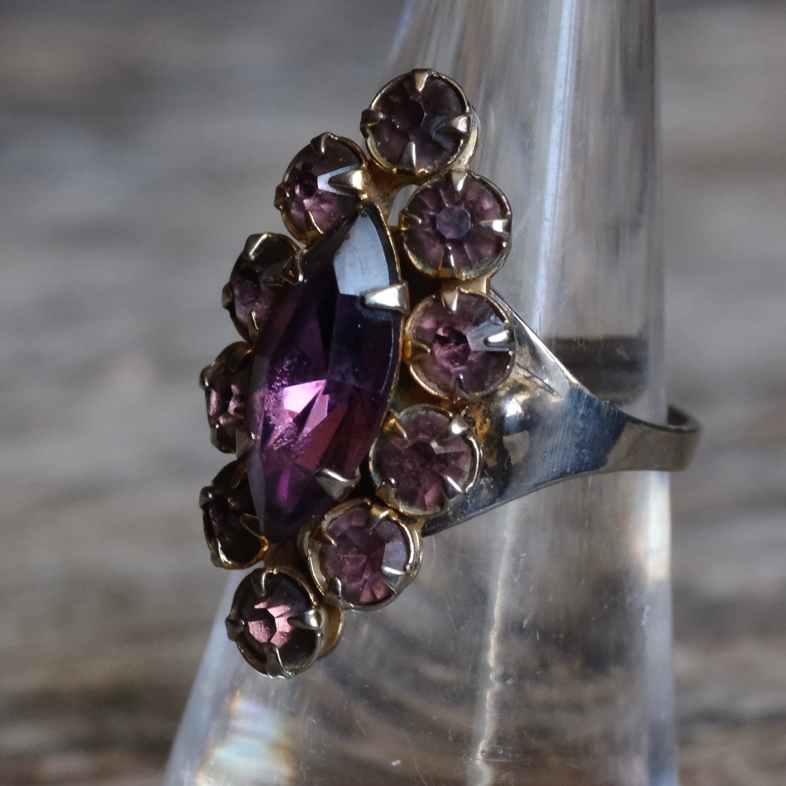 Vintage Sterling Amethyst Cluster Ring 6.75