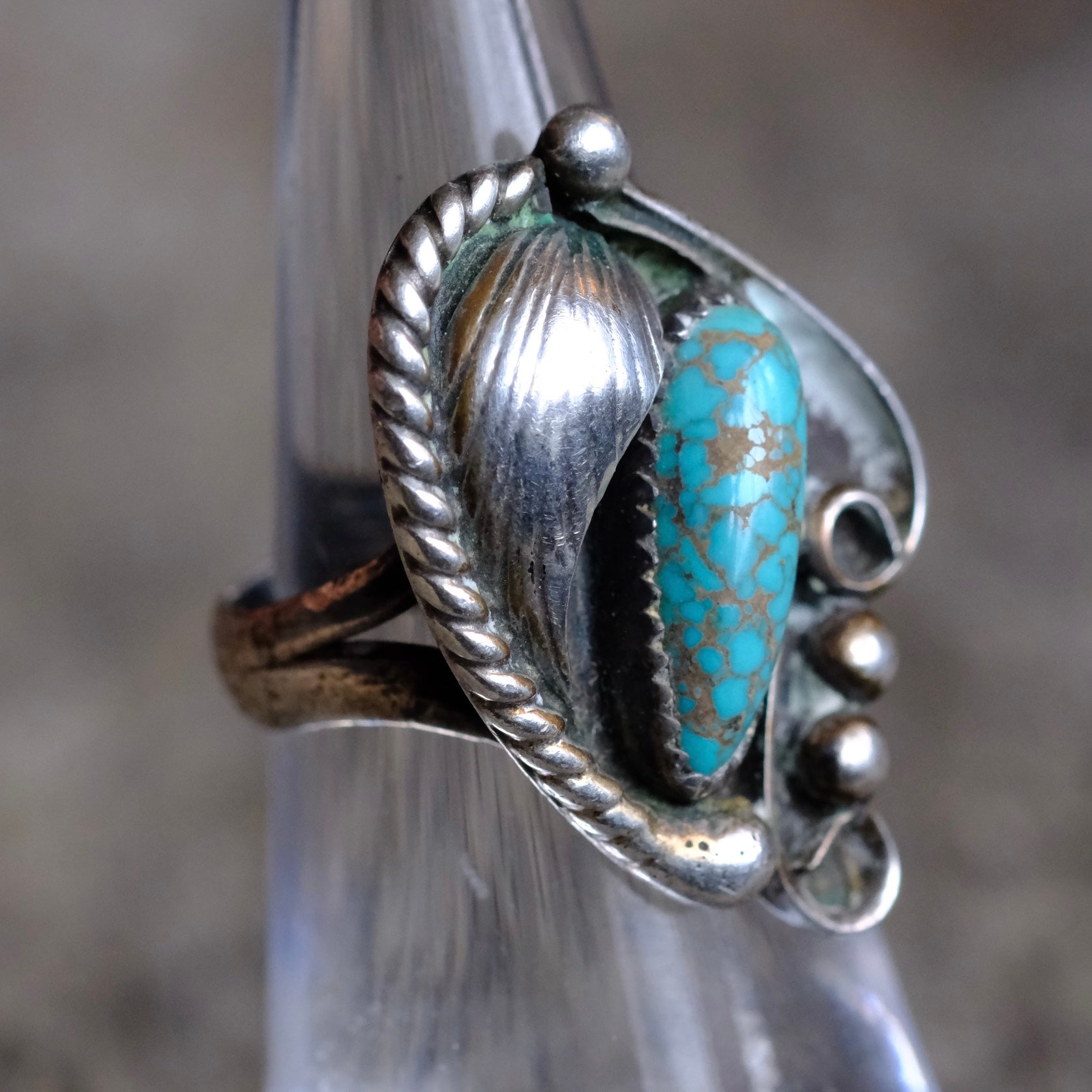 Vintage Sterling Turquoise Feather Ring 6