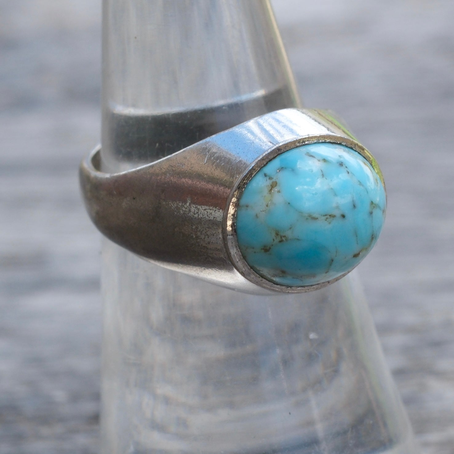 Vintage Sterling German Glass Ring 6.25