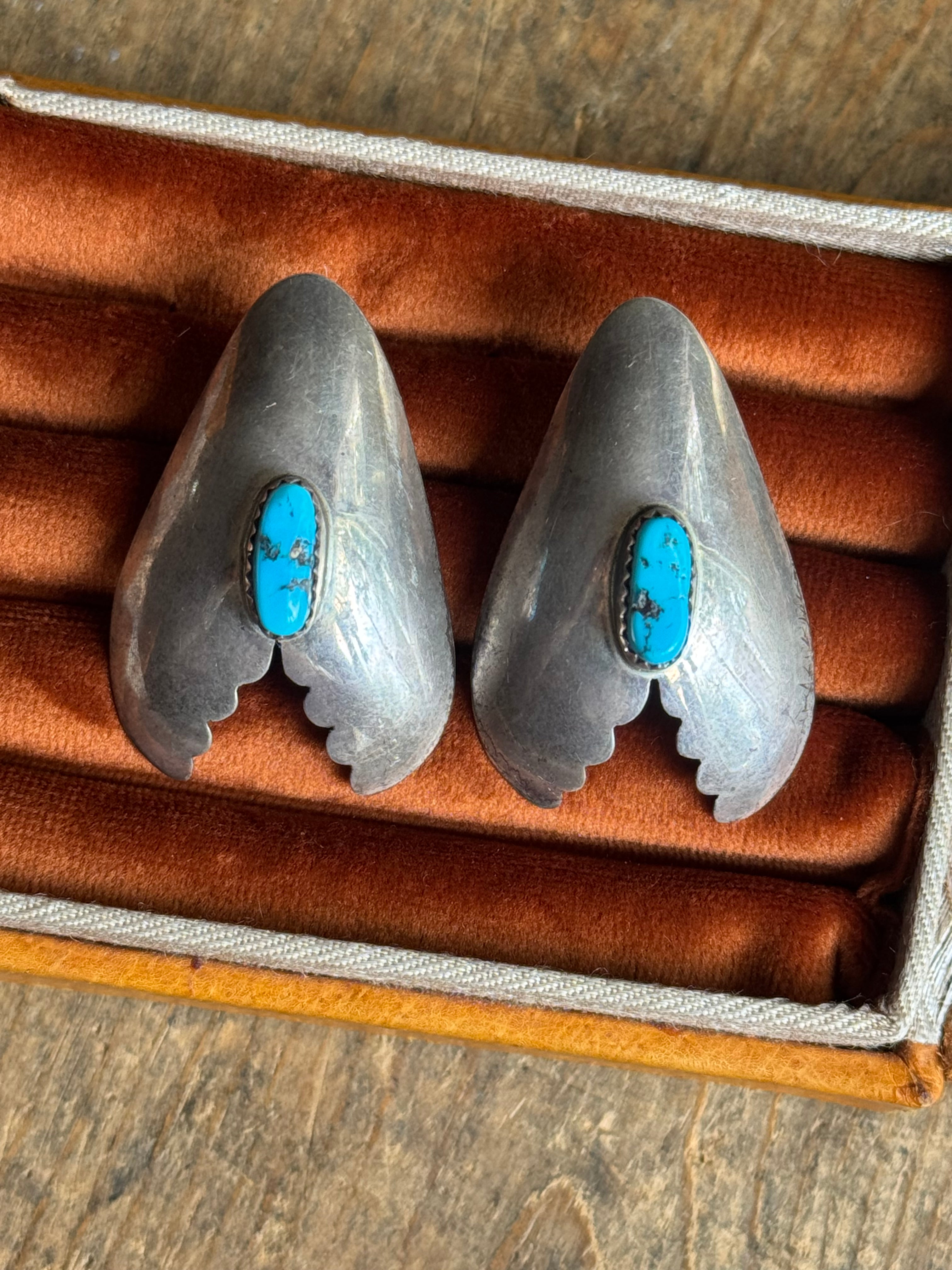 Vintage Sterling Silver Turquoise Shield Earrings