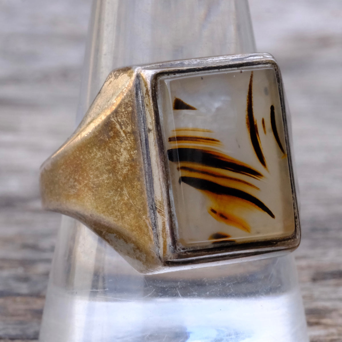 Vintage Sterling Agate Signet Ring 11