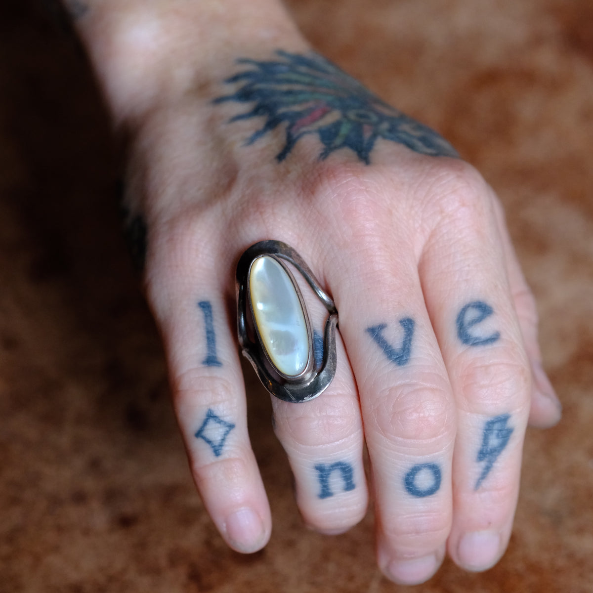 Vintage Sterling Mother Of Pearl Ring 6.75
