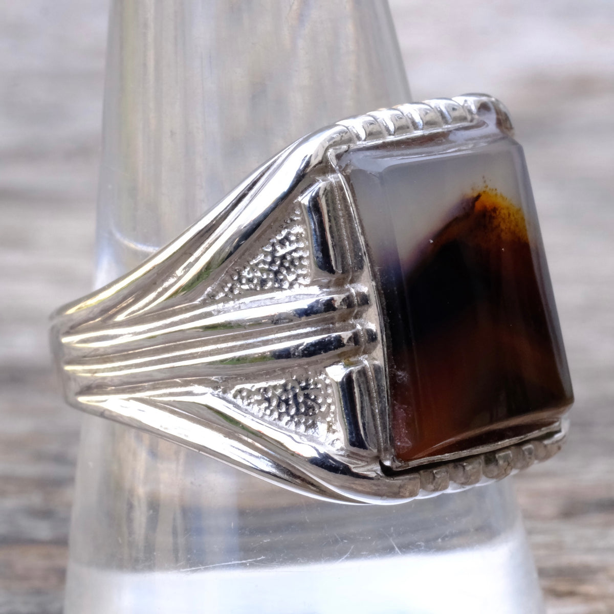 Vintage Sterling Agate Signet Ring 10.5