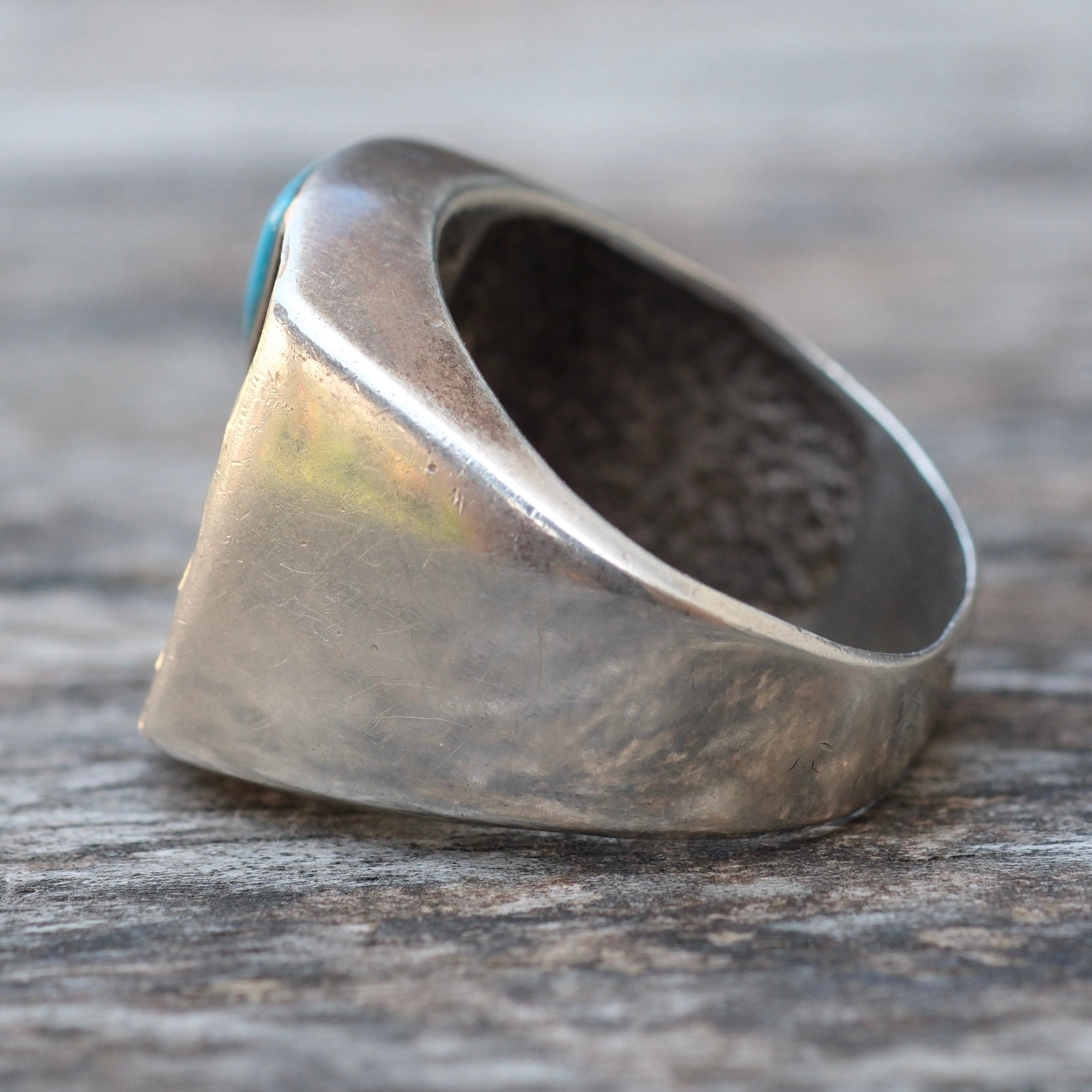 Vintage Sterling Turquoise Eagle Signet Ring 9.75