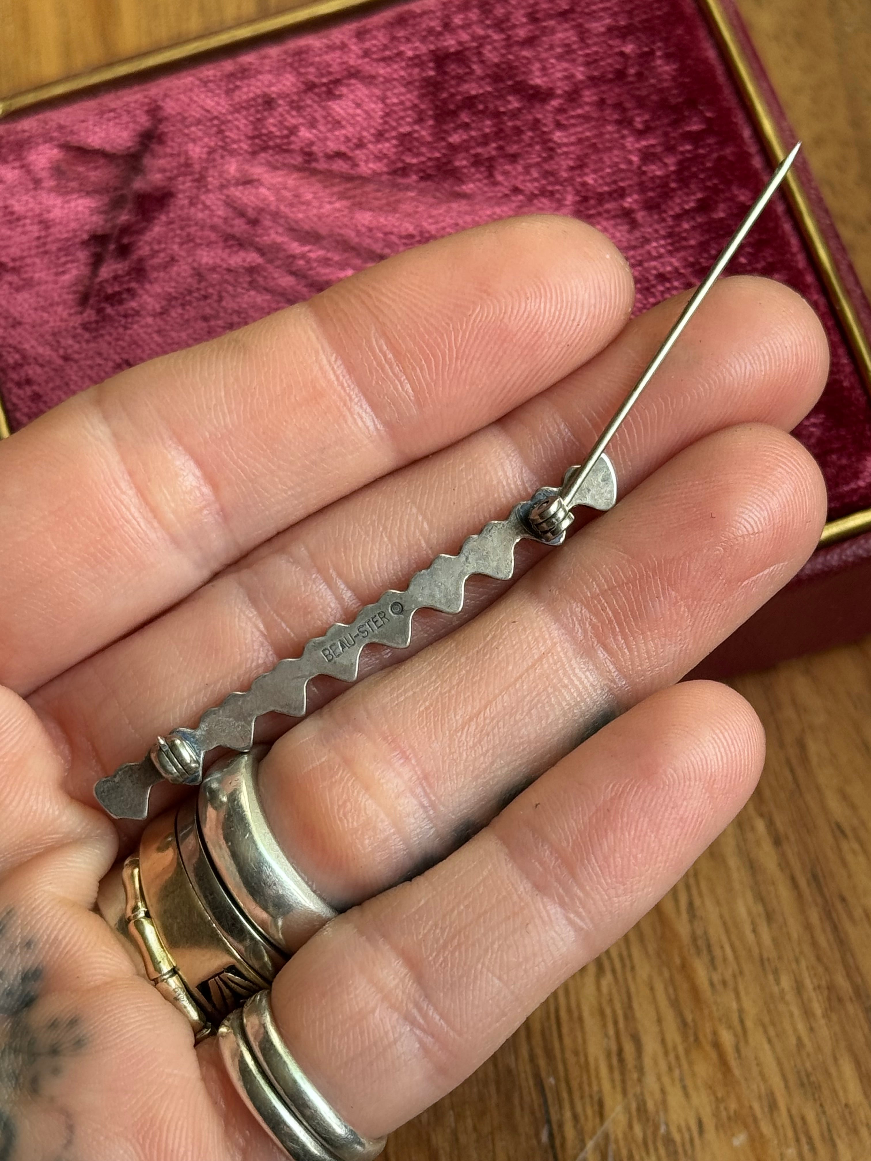 Vintage Sterling Silver String of Hearts Pin