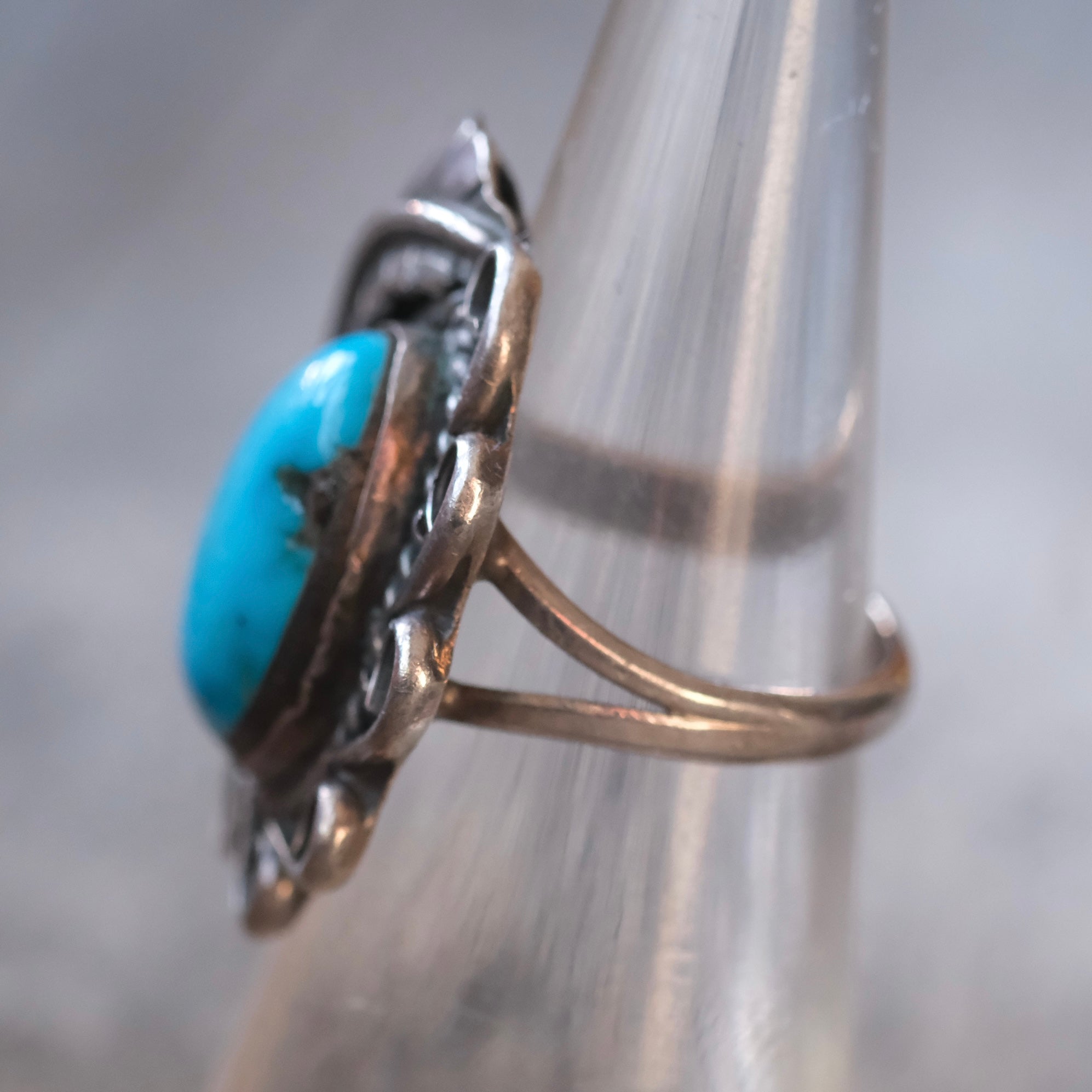 Vintage Sterling Turquoise Feather Ring 6