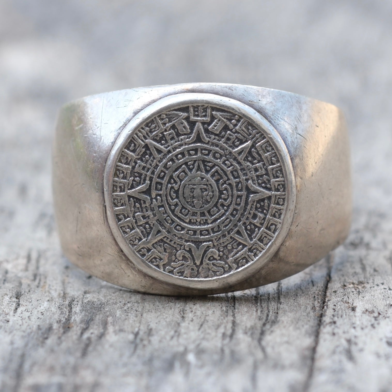 Vintage Sterling Aztec Calendar Ring 11
