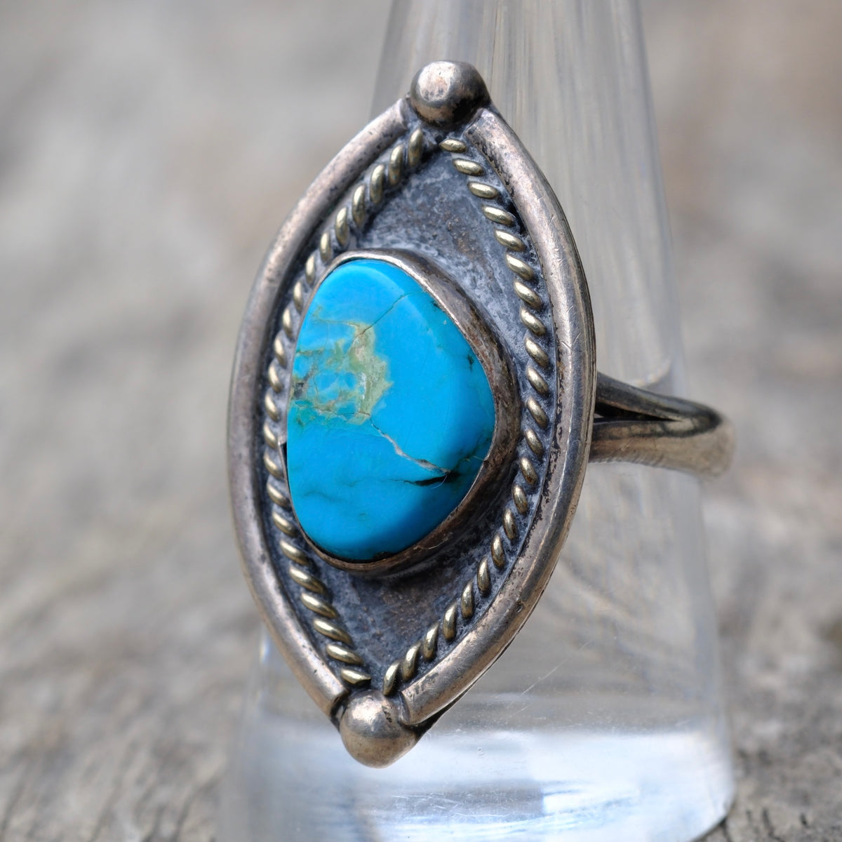 Vintage Sterling Turquoise Ring 9.5