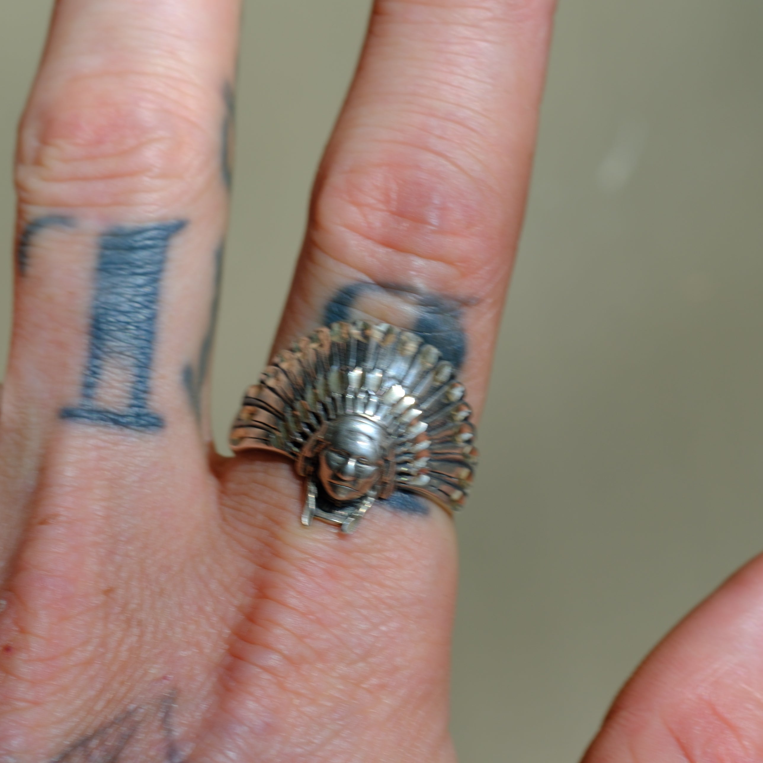 Vintage Sterling Silver Big Chief Ring 11.75