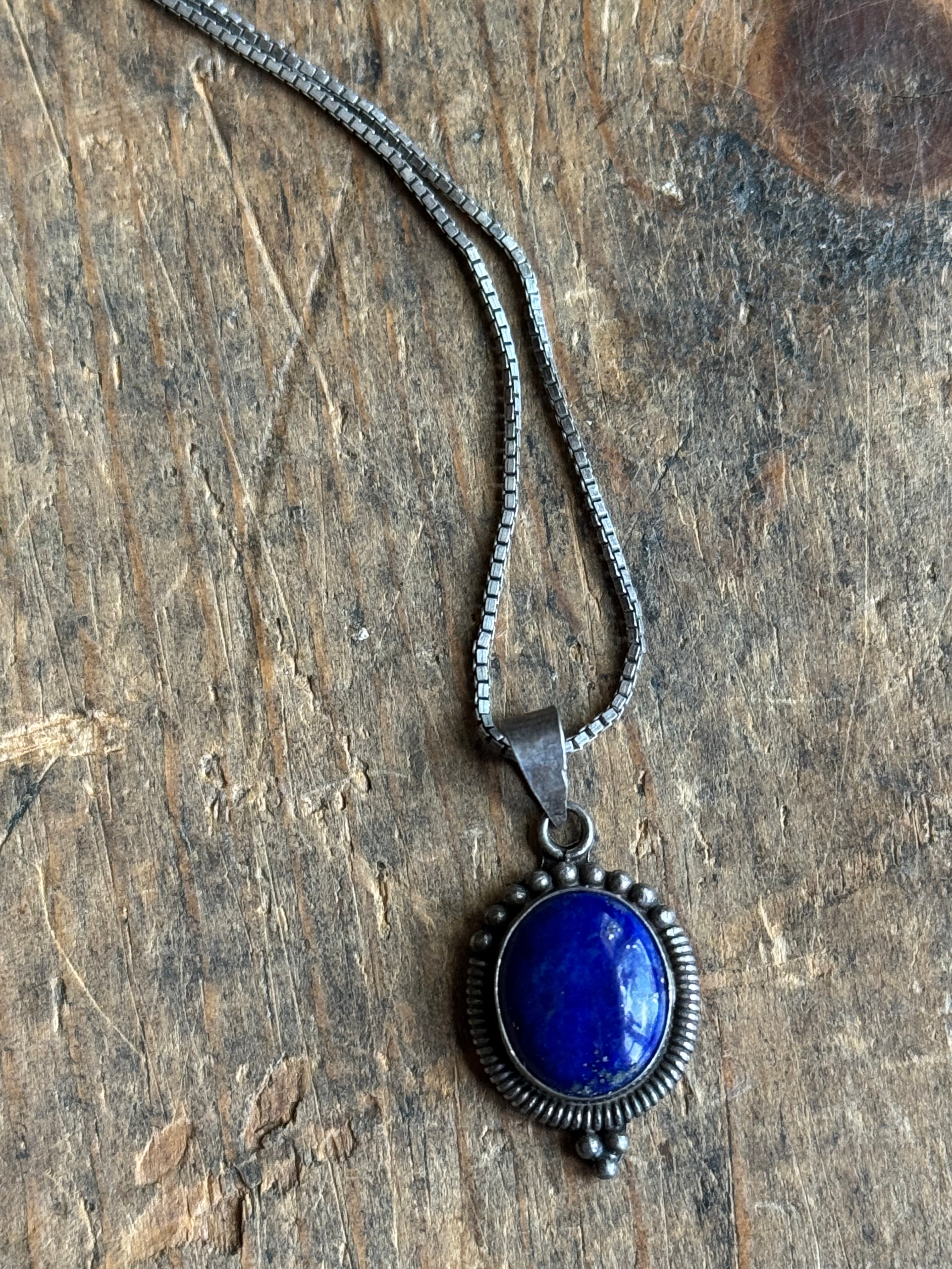 Vintage Sterling Silver Lapis Lazuli Tribal Necklace