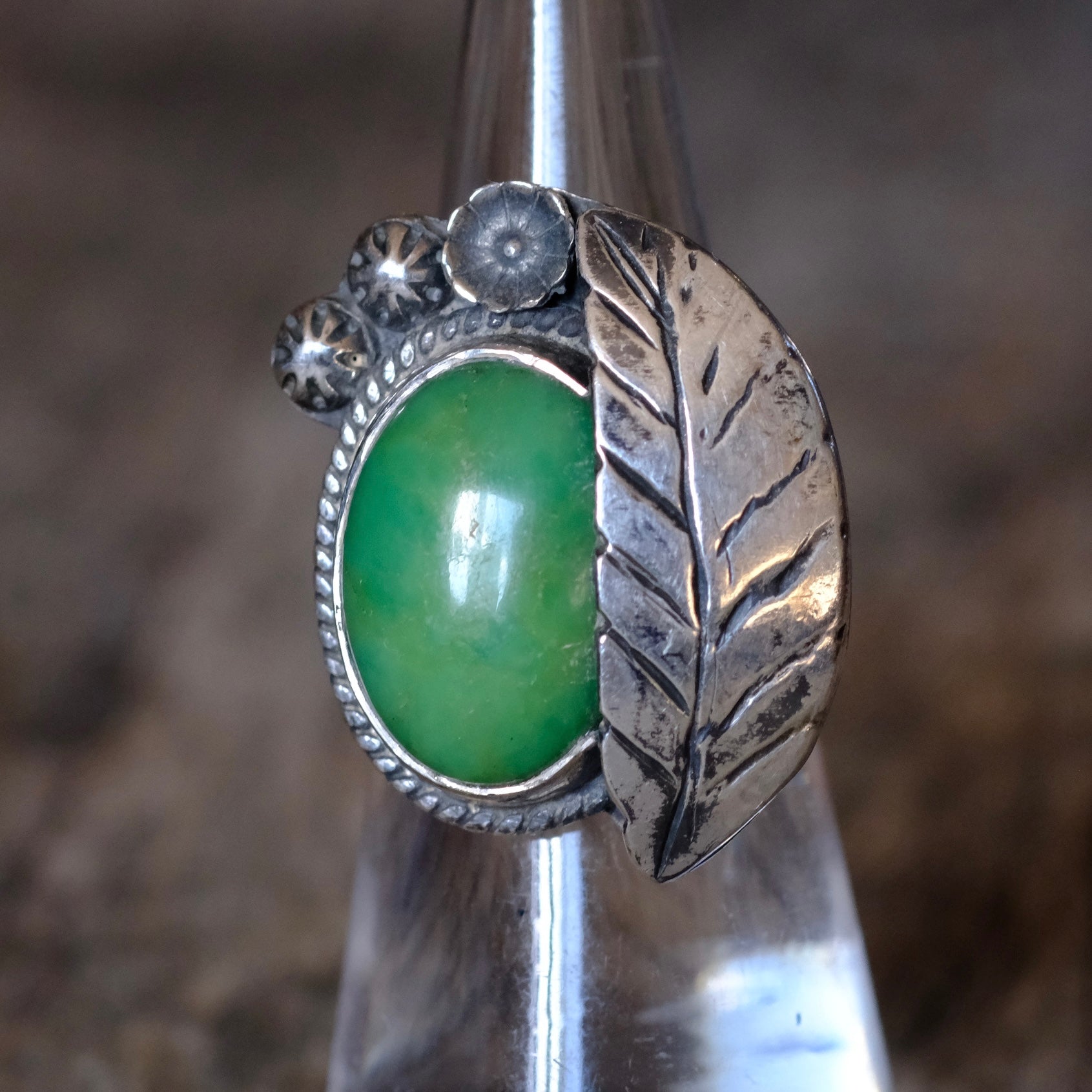 Vintage Sterling Turquoise Feather Ring 5.75