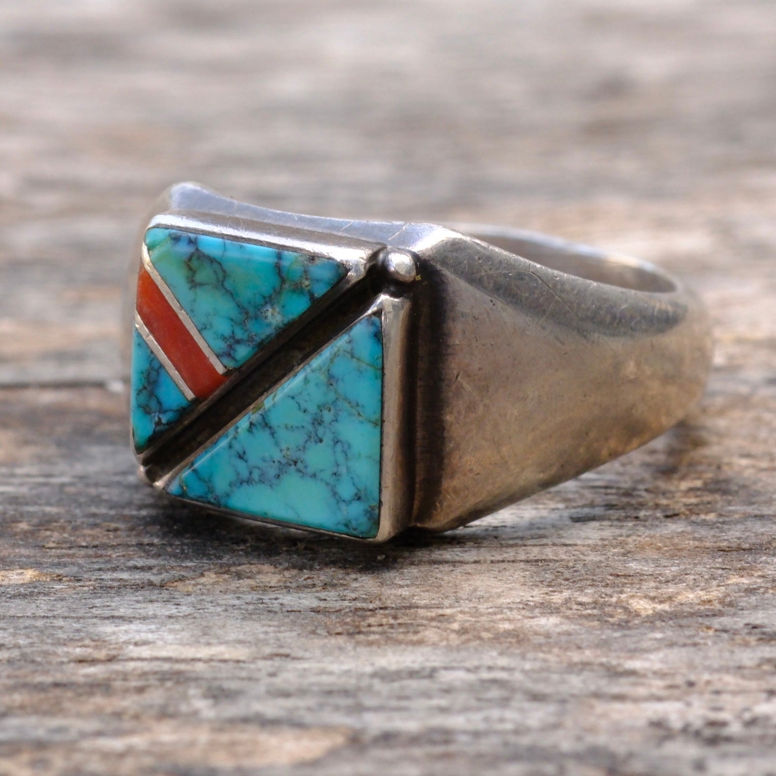 Vintage Sterling Multistone Inlay Ring 10.75