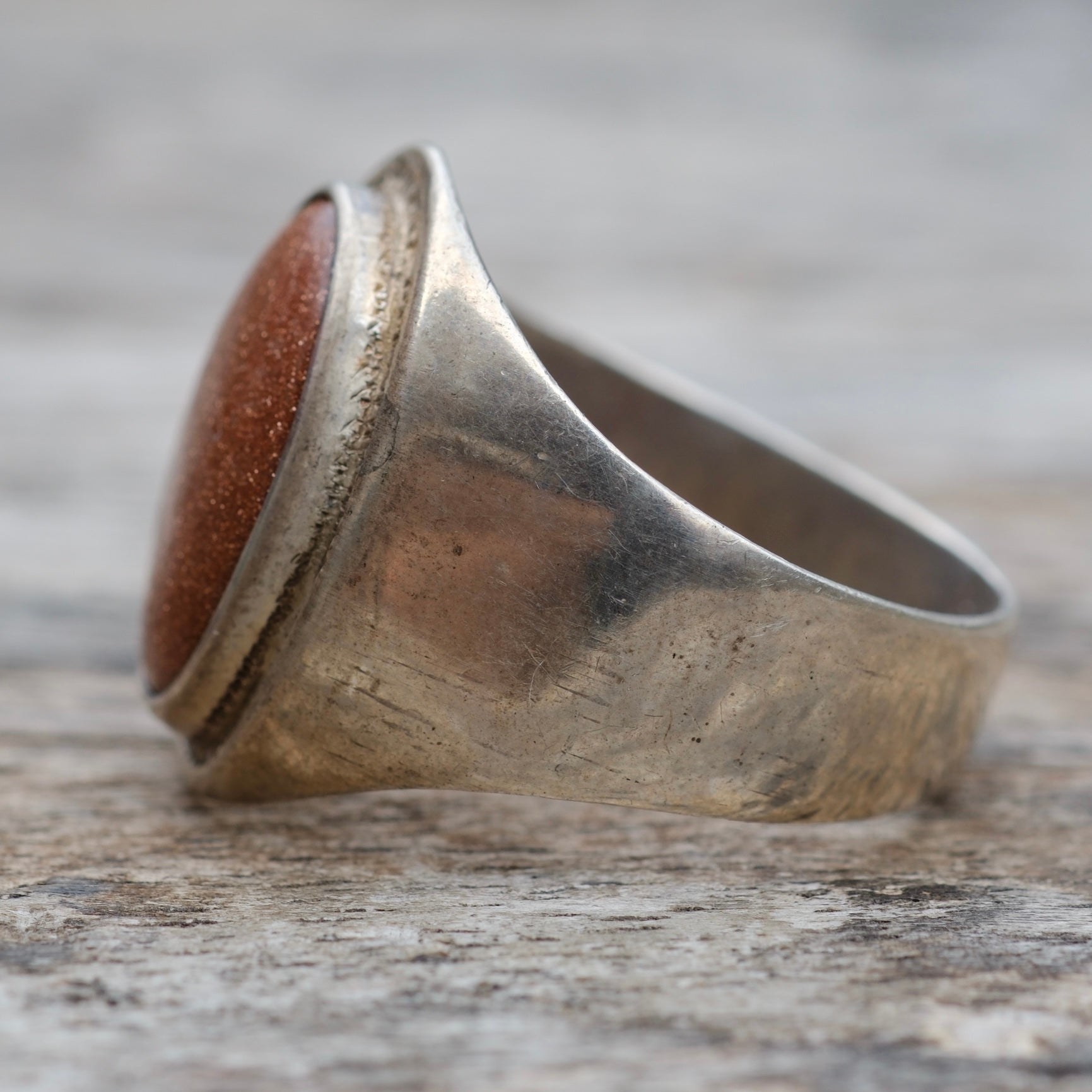 Vintage Sterling Goldstone Ring 13
