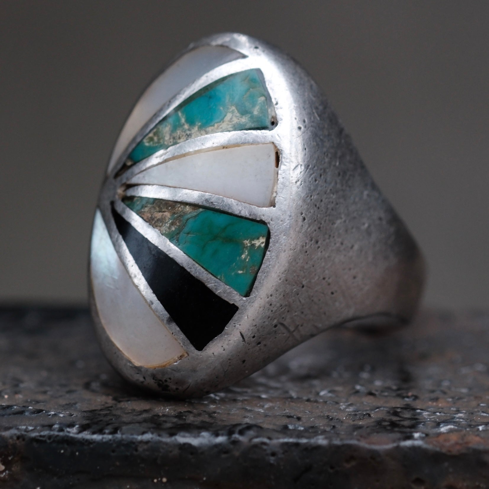Vintage Sterling Multistone Inlay Ring 9