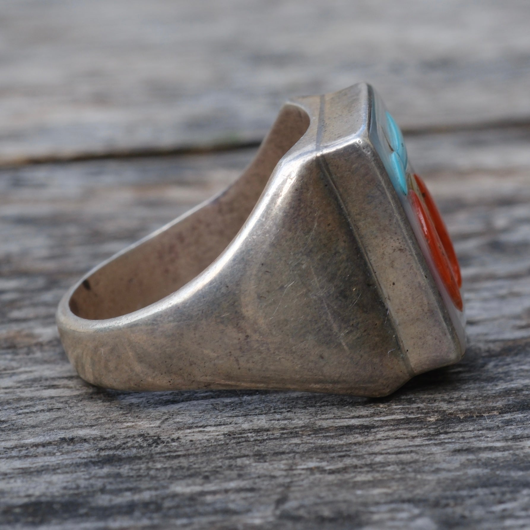 Vintage Sterling Zuni Inlay Shriners Ring 10.75