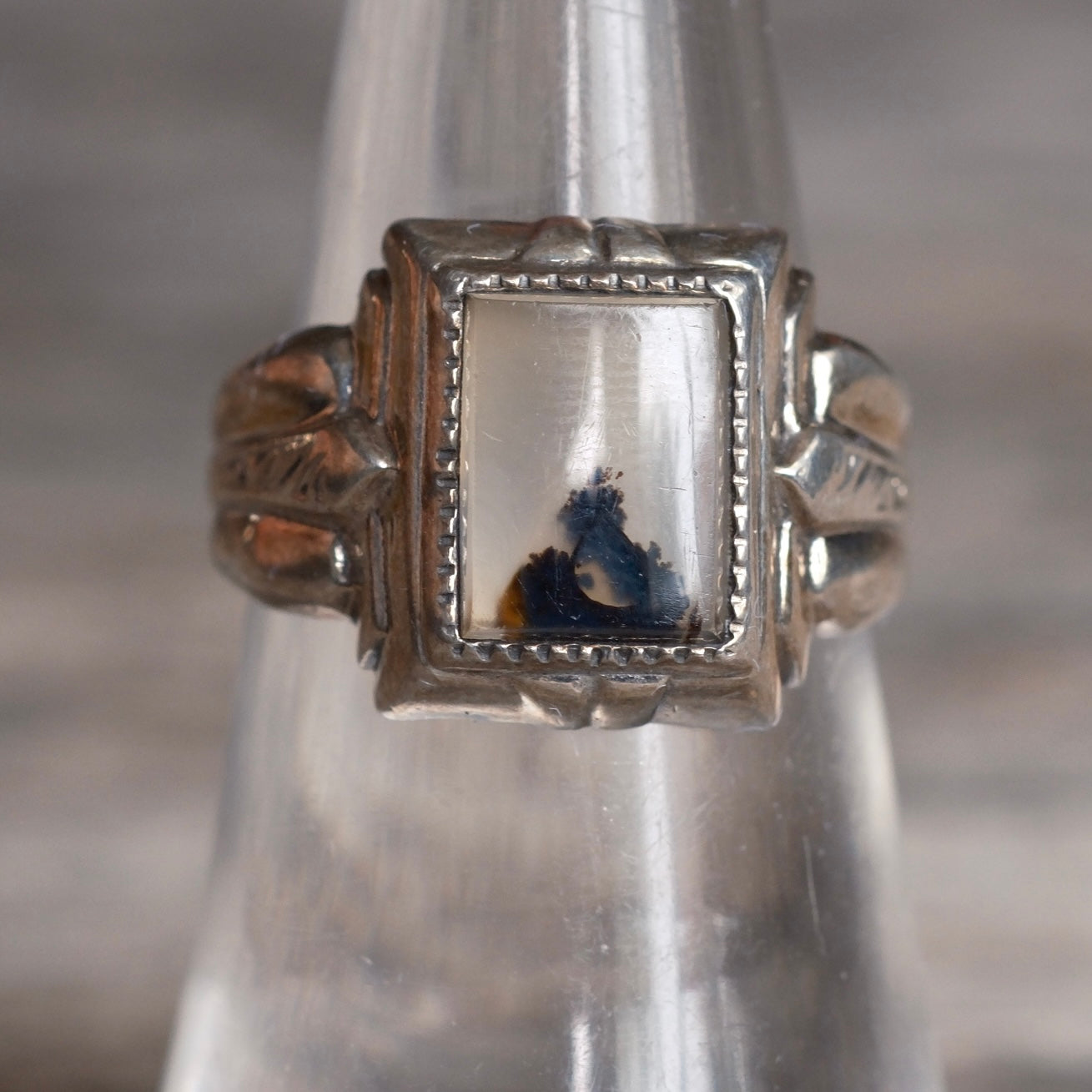 Vintage Sterling Agate Signet Ring 6.75