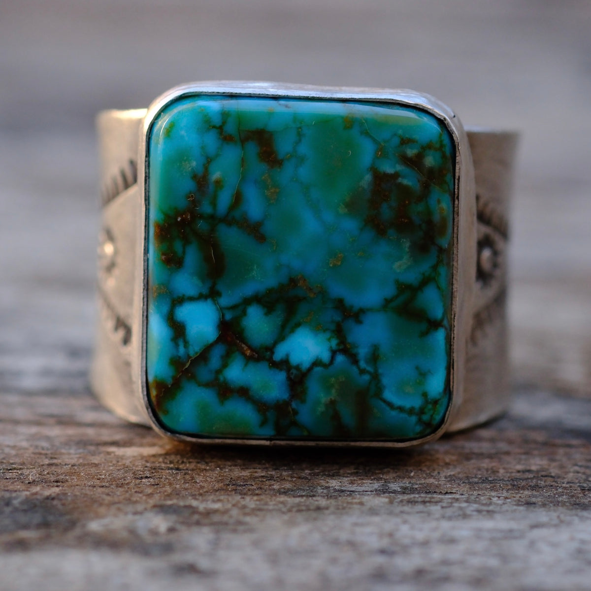 Sterling Silver Kingman Polychrome Stamped Band Ring 10