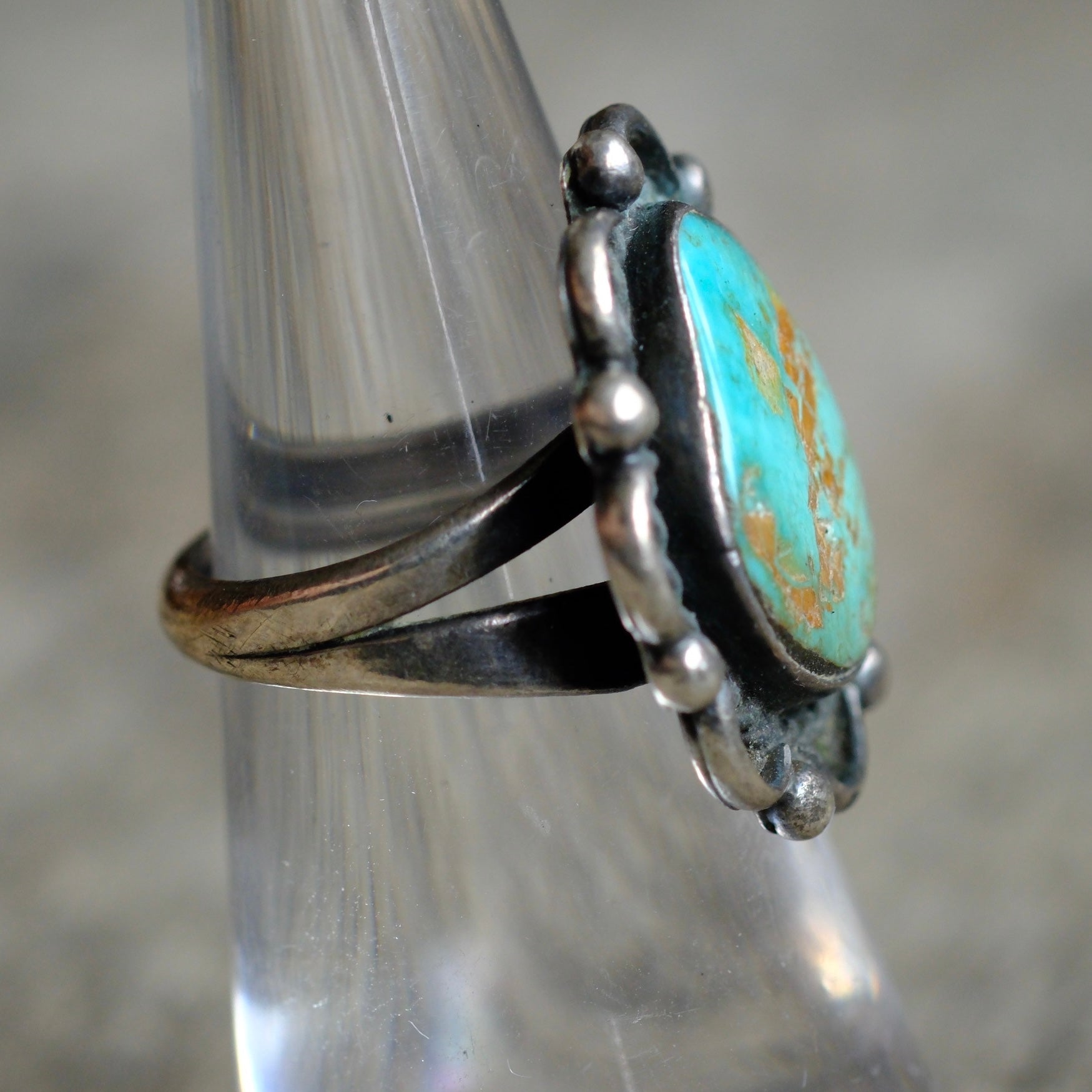 Vintage Sterling Turquoise Florette Ring 5