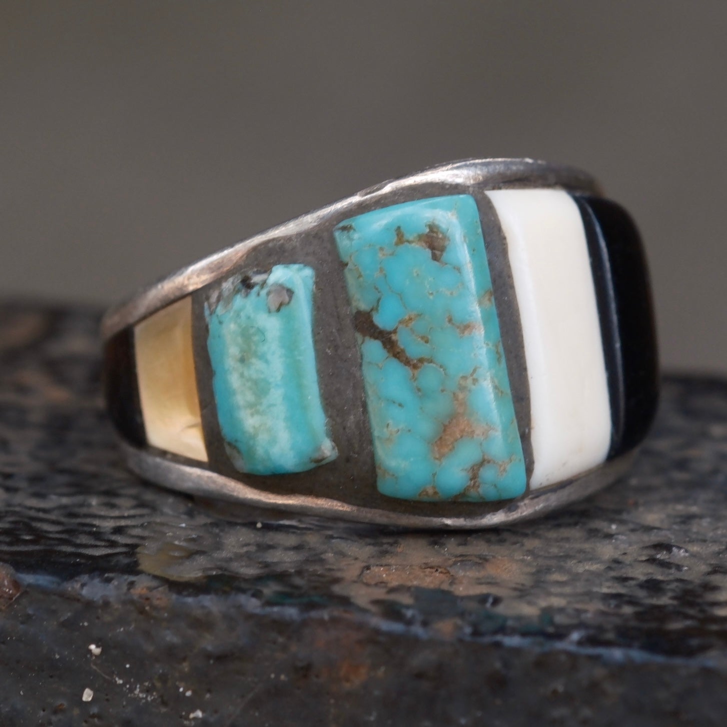 Vintage Sterling Multistone Inlay Band Ring 7