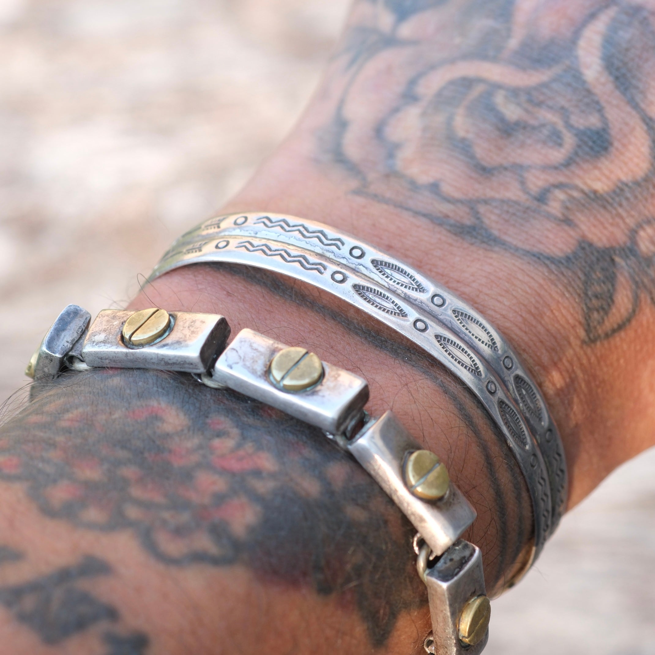 Vintage Sterling Silver Stamped Double Cuff