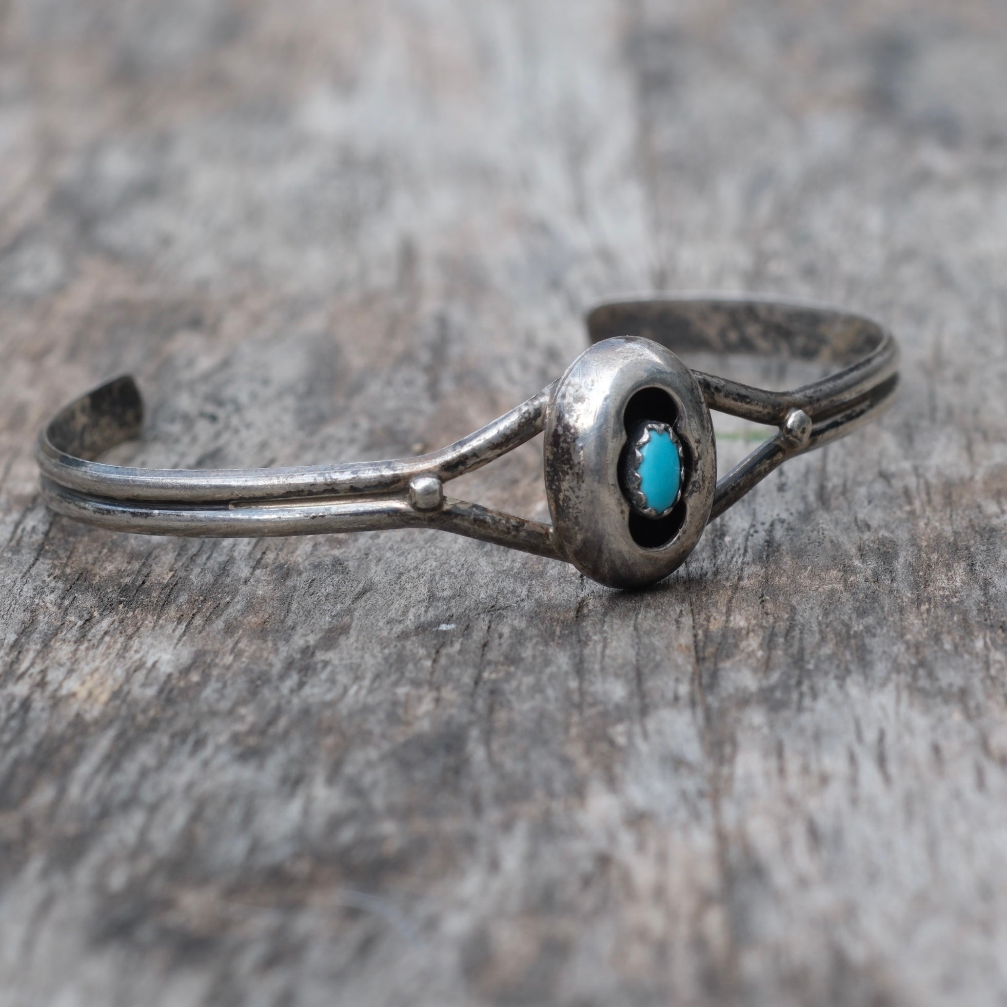 Vintage Sterling Turquoise Shadowbox Cuff Bracelet
