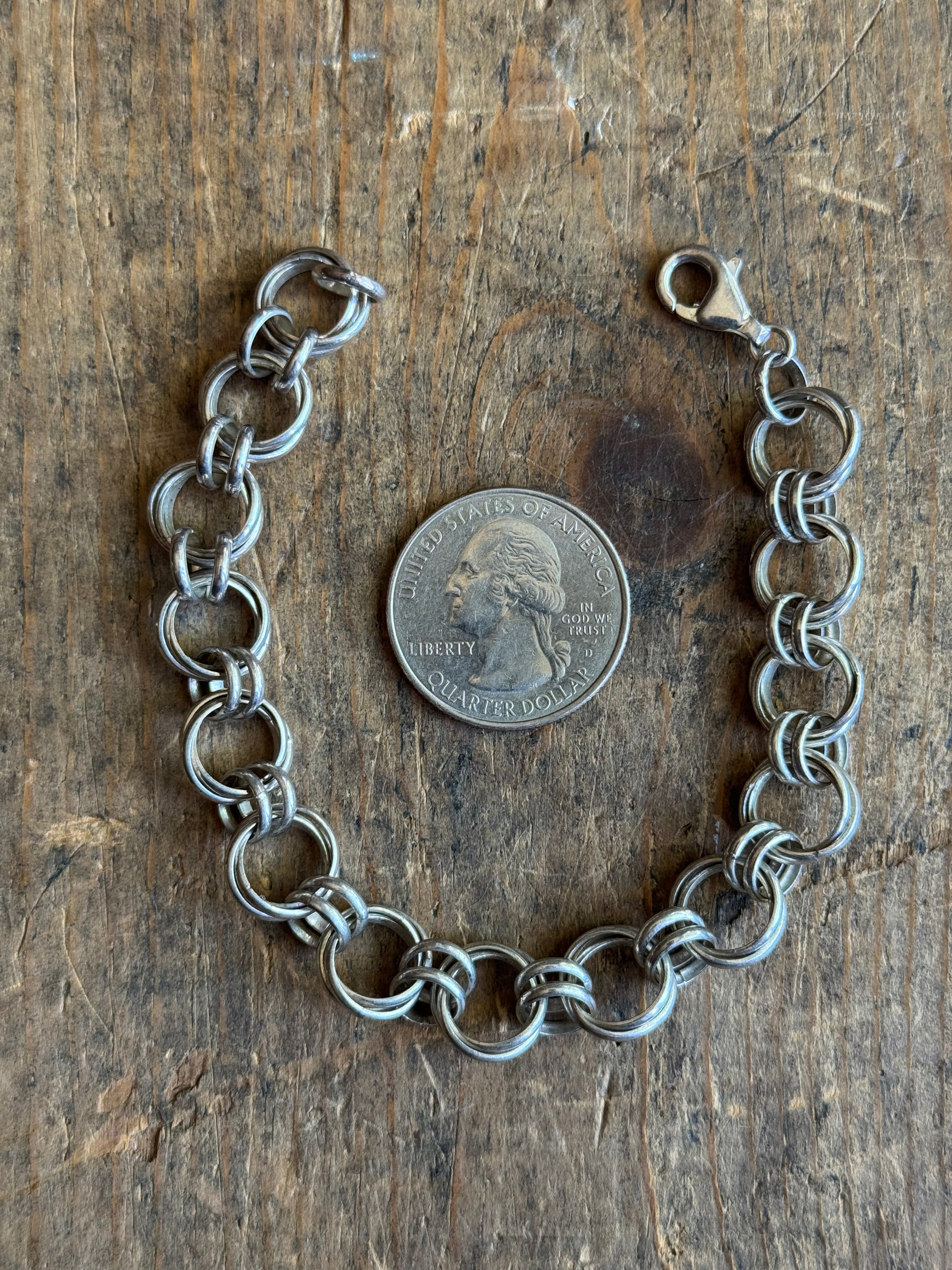 Vintage Sterling Silver Double Triple Link Chain Bracelet 8"