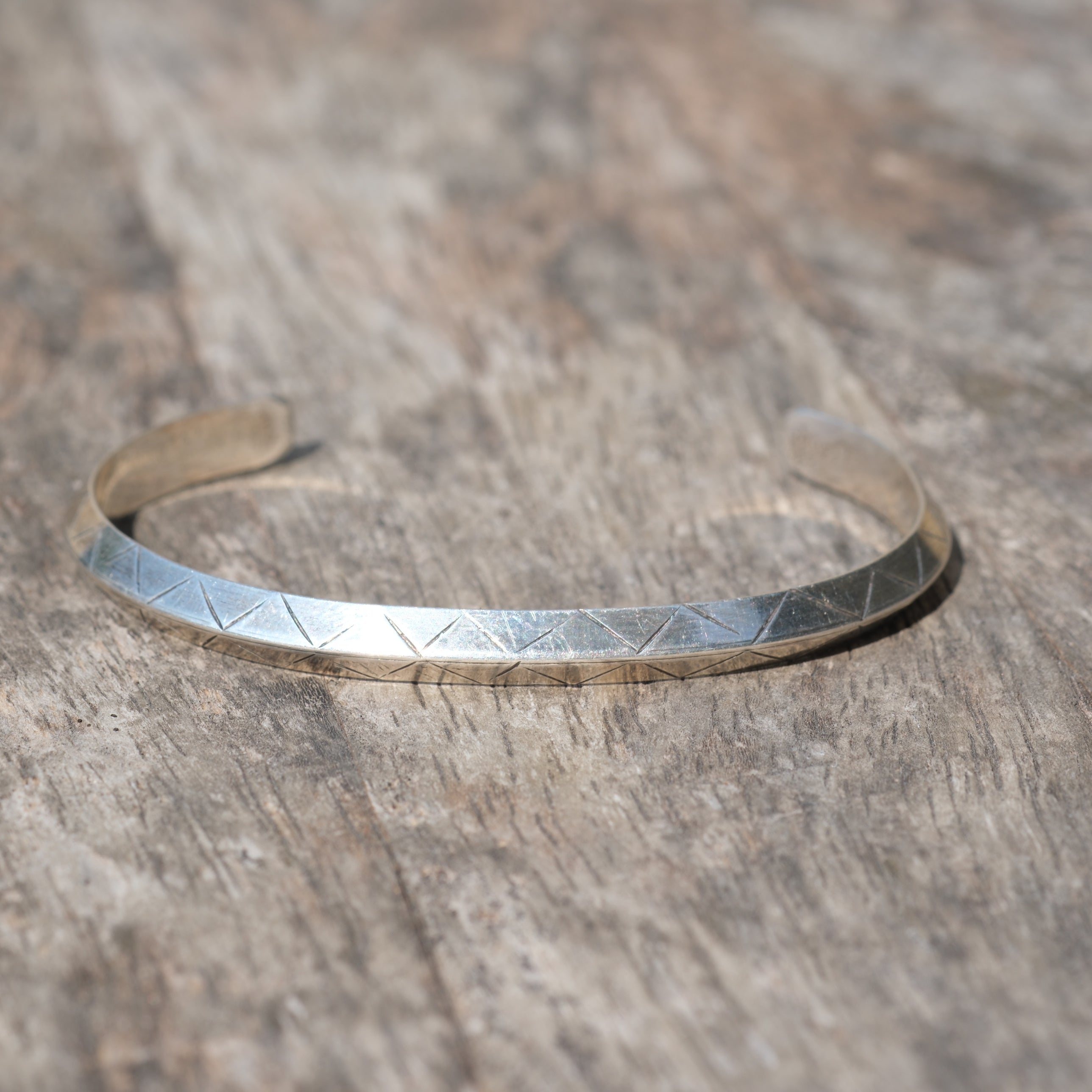Vintage Sterling Silver Diamond Stamped Triangle Cuff