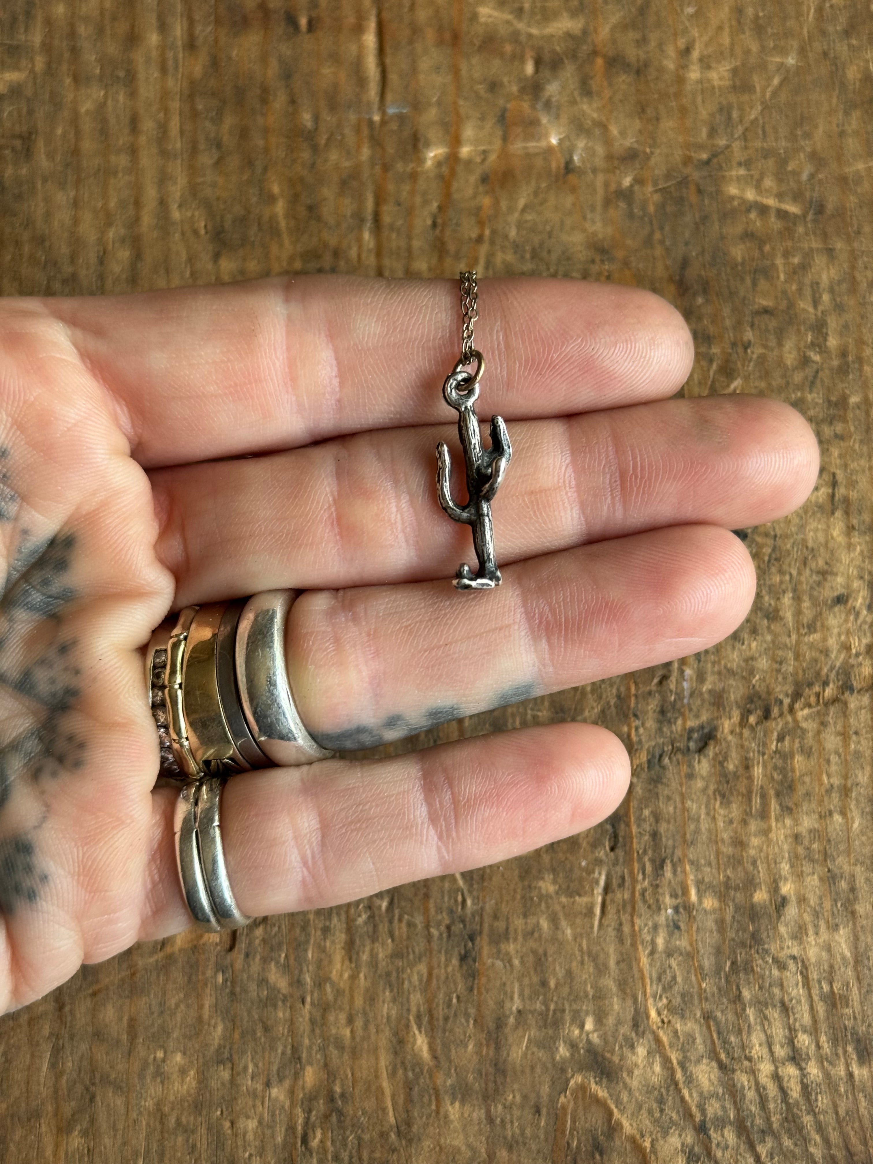 Vintage Sterling Silver Cactus Charm Necklace