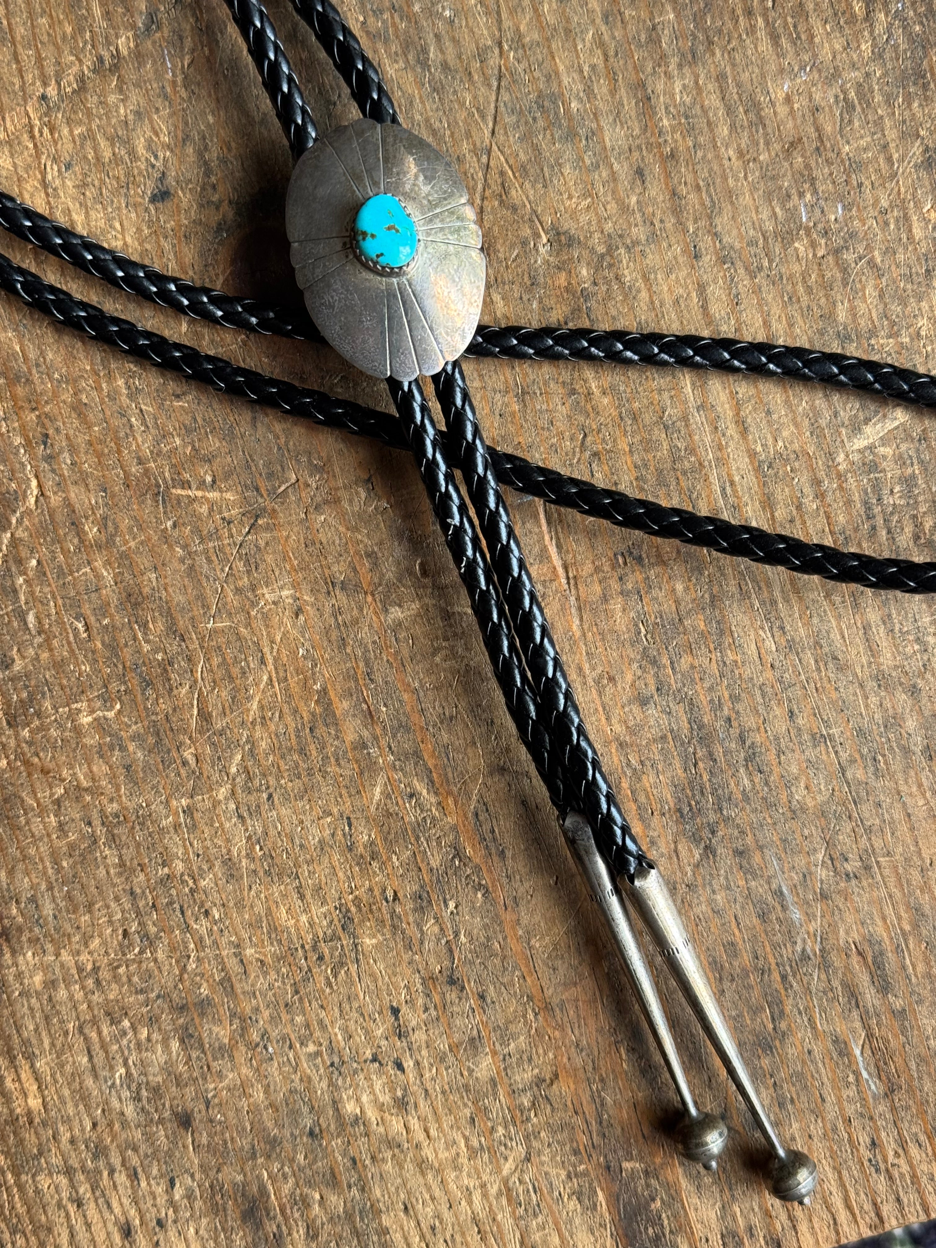Vintage Sterling Silver Turquoise Concho Bolo