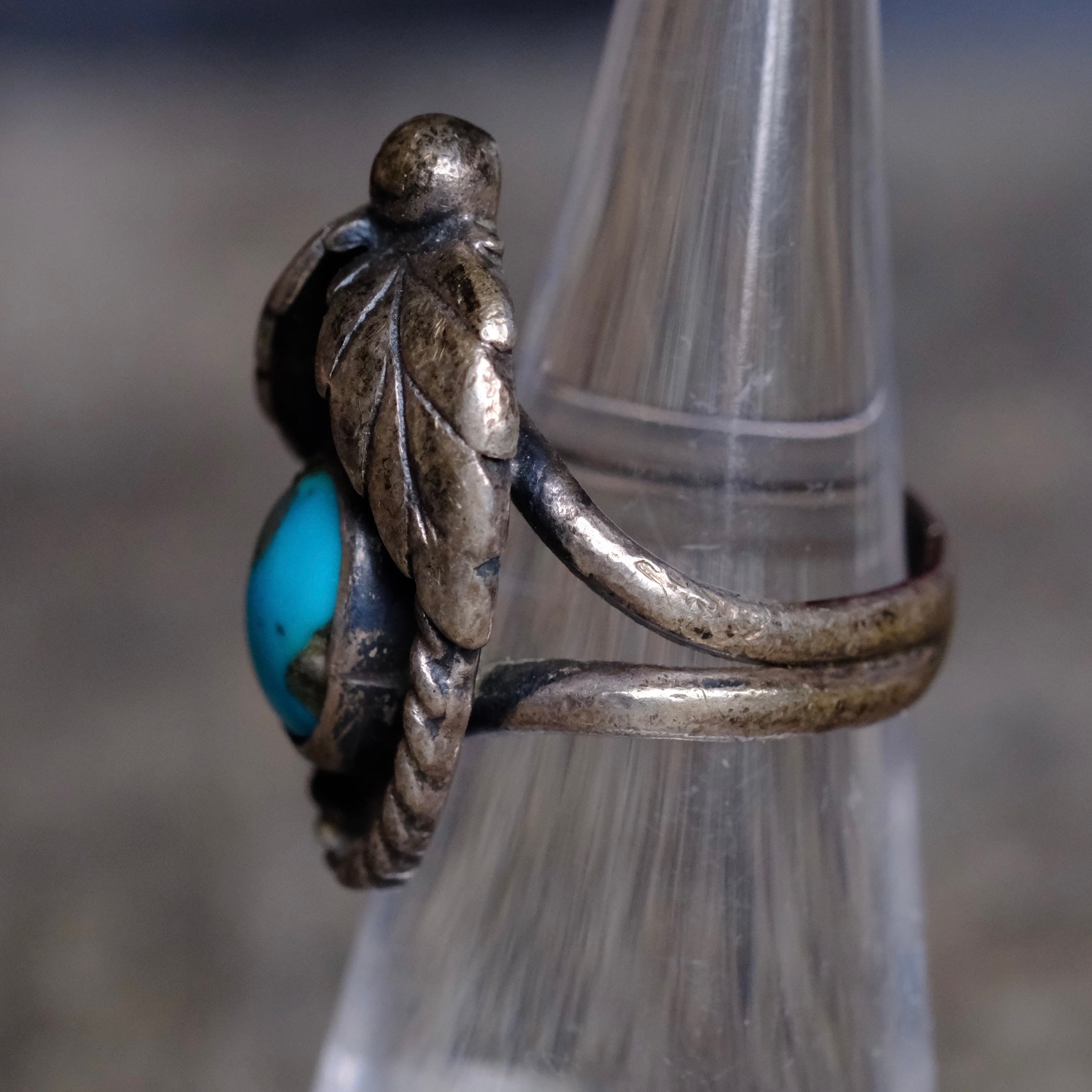 Vintage Sterling Turquoise Feather Ring 4