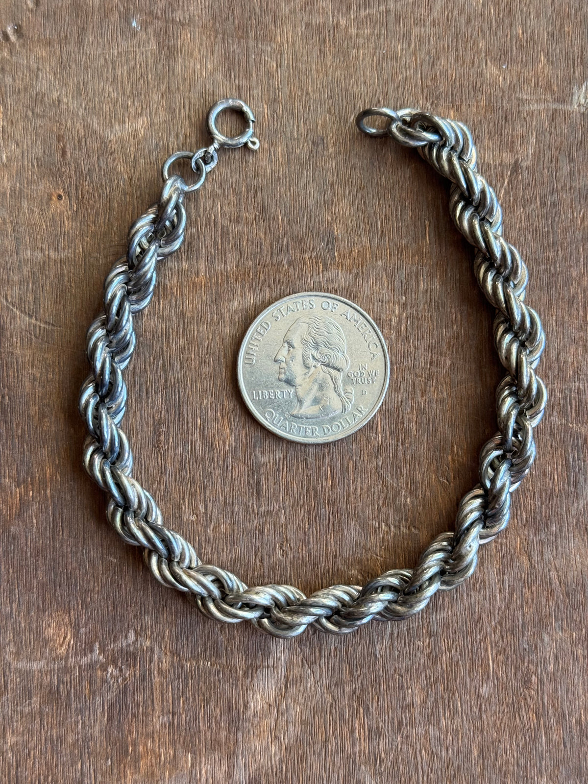 Vintage Sterling Silver 8.25” Hollow Rope Chain Bracelet