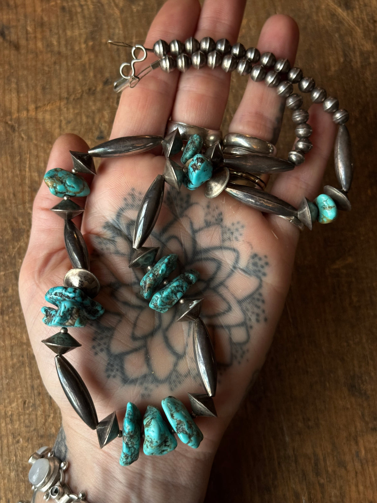 Vintage Sterling Silver Chunky Bead & Raw Turquoise Necklace