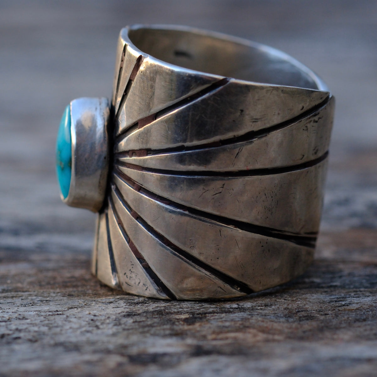 Sterling Silver Lone Mountain Turquoise Wide Band Ring 9.75