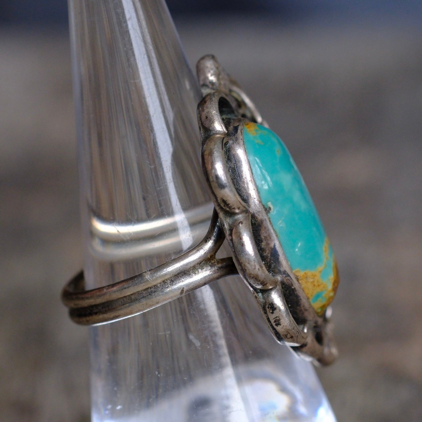 Vintage Sterling Turquoise Feather Ring 6.5