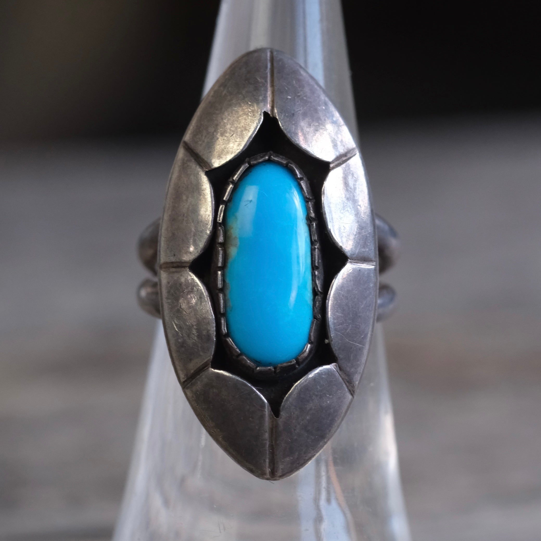 Vintage Sterling Turquoise Shadowbox Ring 5.5