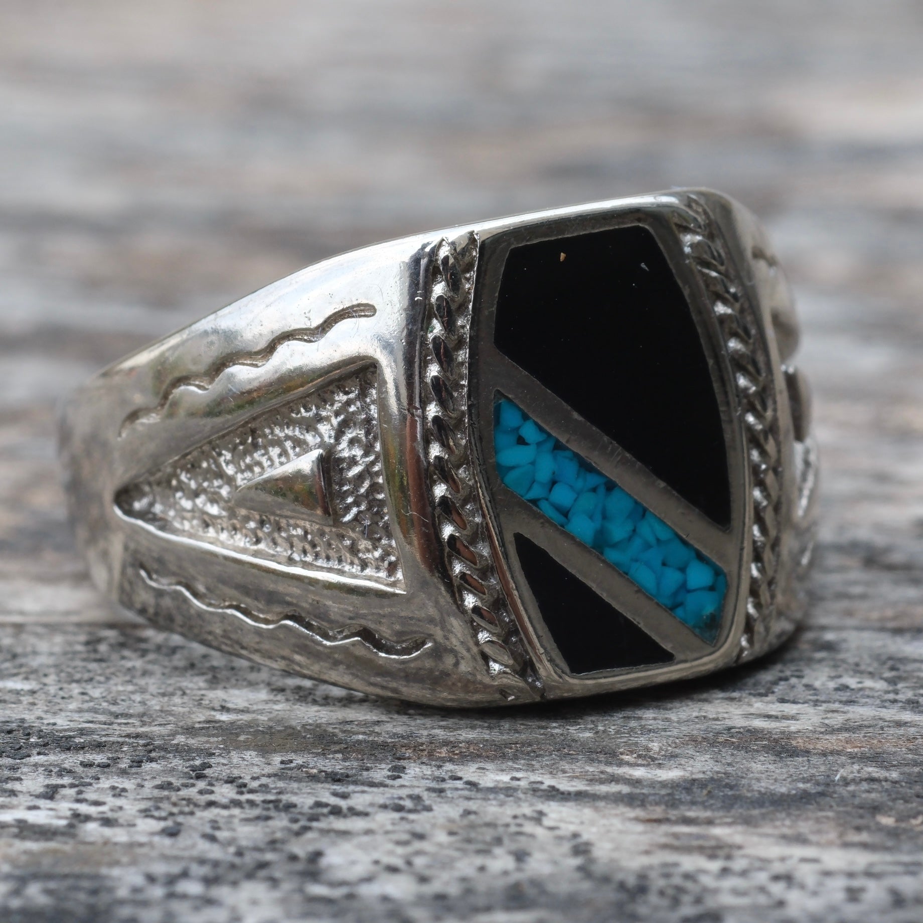 Vintage White Bronze Signet Ring 12.75