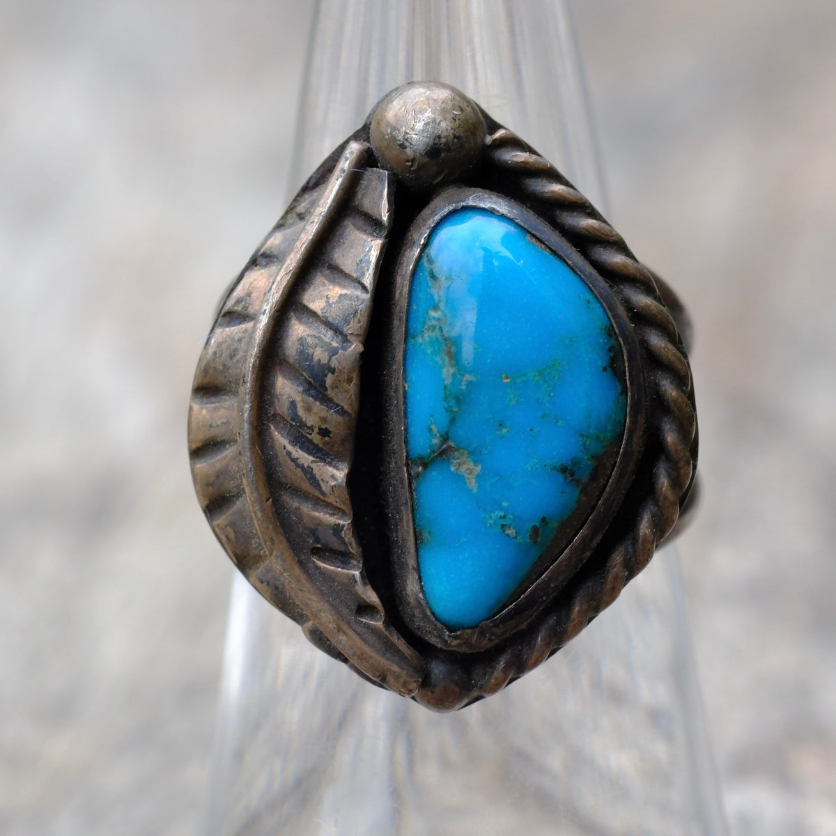 Vintage Sterling Turquoise Feather Ring 6.25