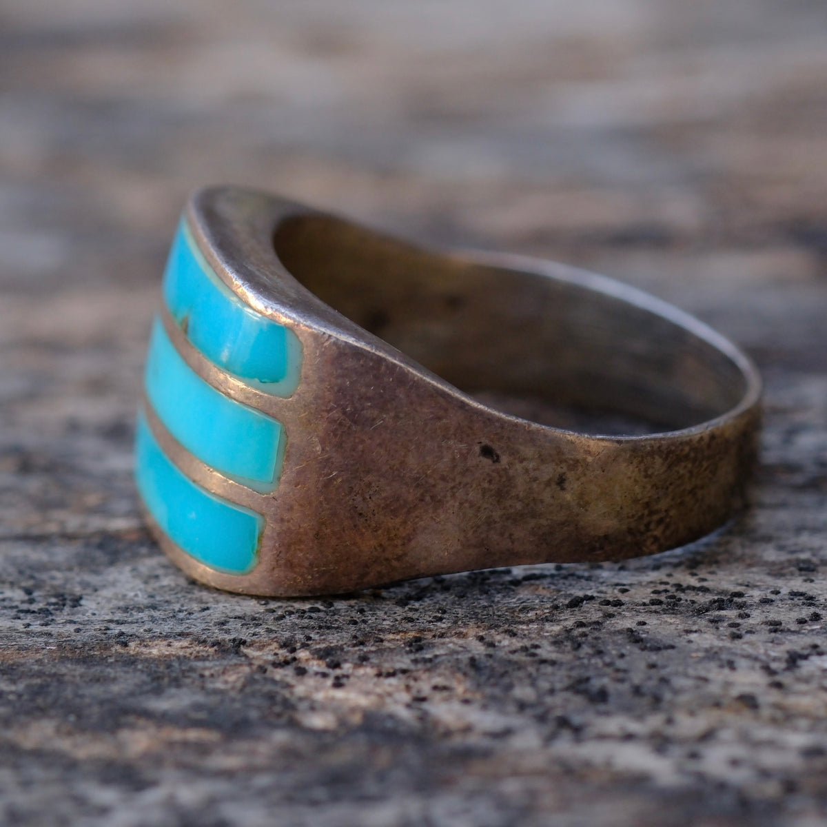 Vintage Sterling Turquoise Inlay Ring 8.75