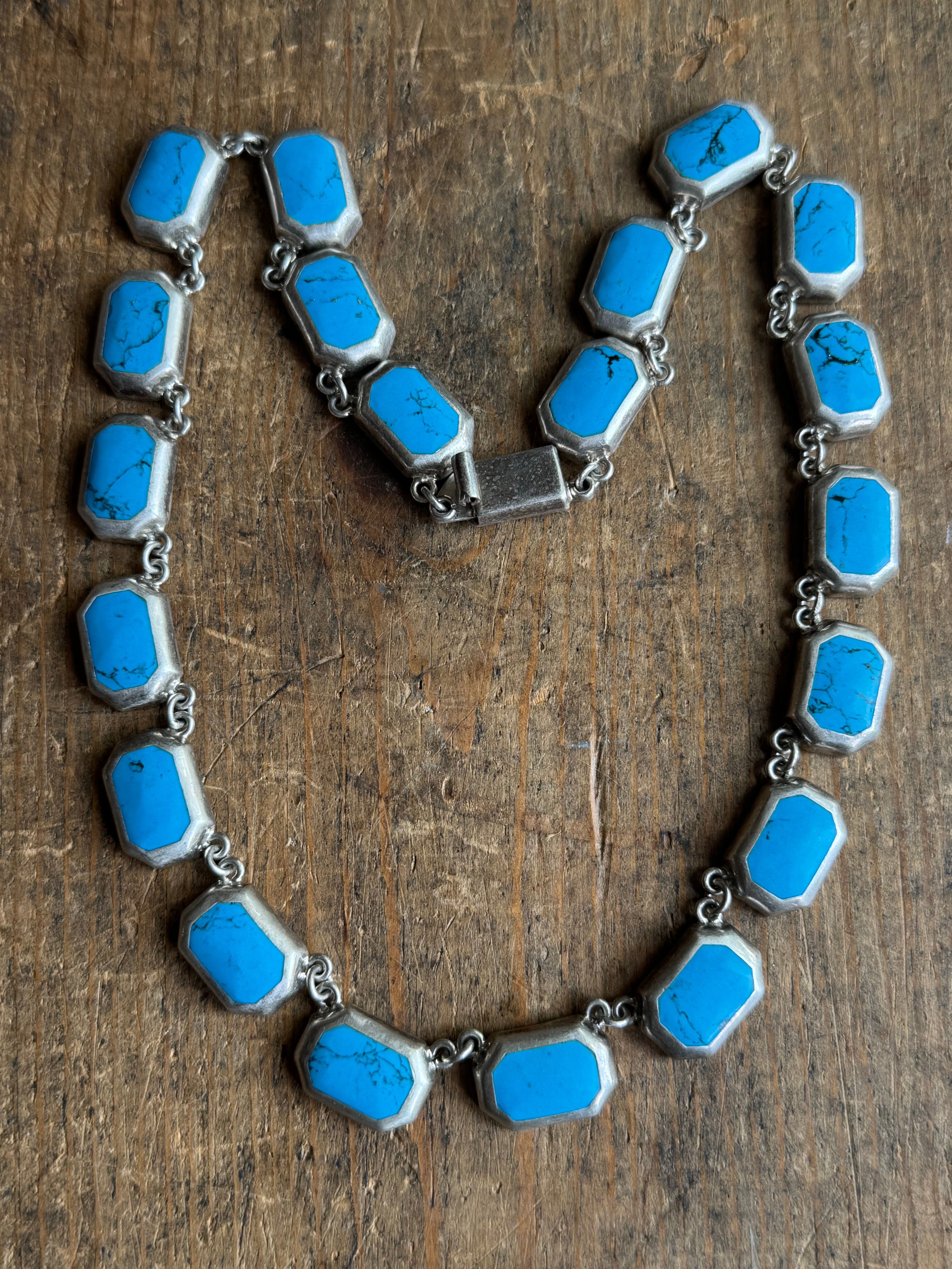Vintage Sterling Silver 18” Turquoise Link Necklace