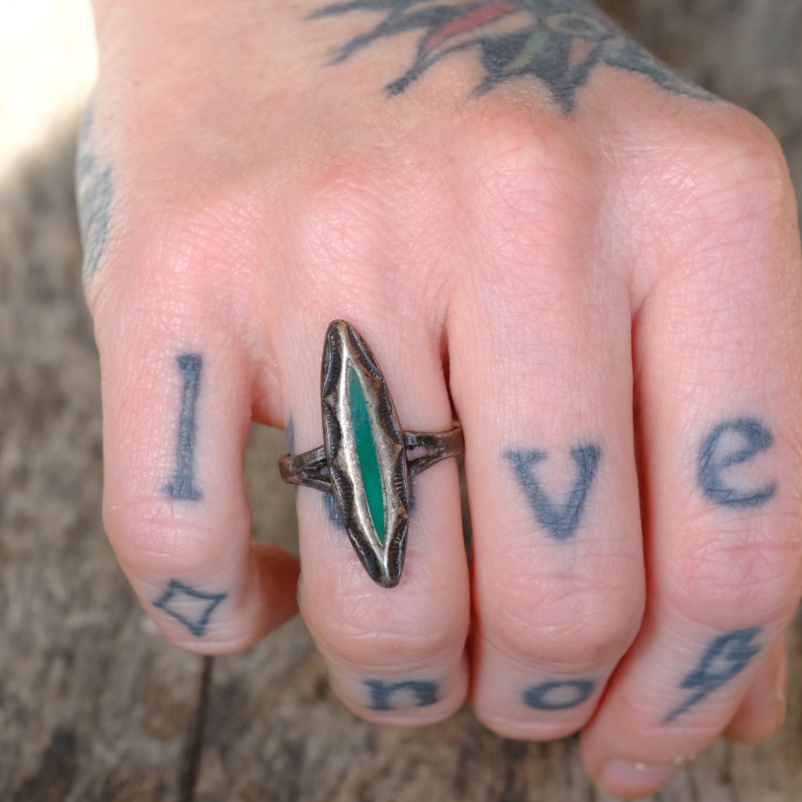 Older Vintage Sterling Turquoise Inlay Ring 4