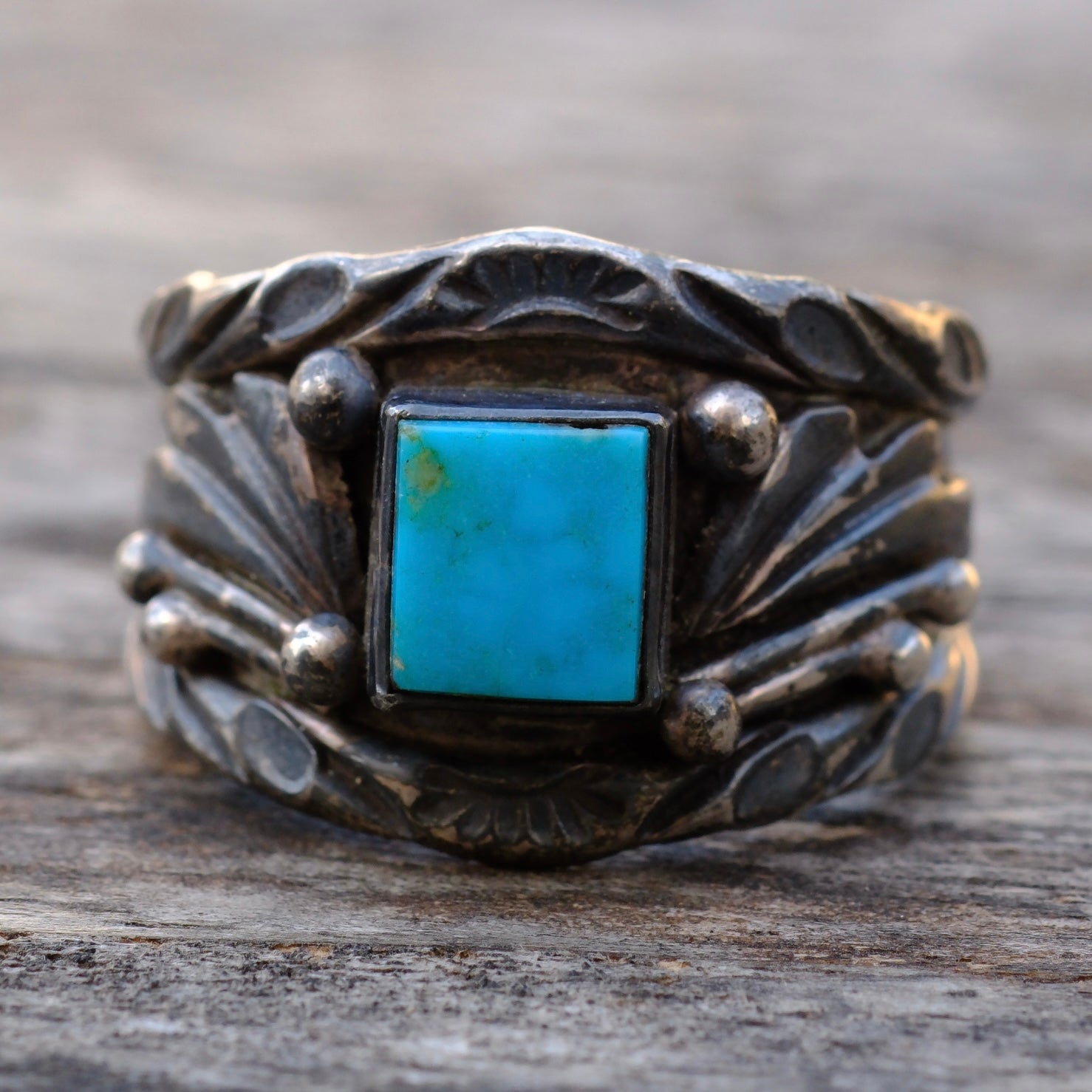 Vintage Sterling Turquoise Band Ring 12