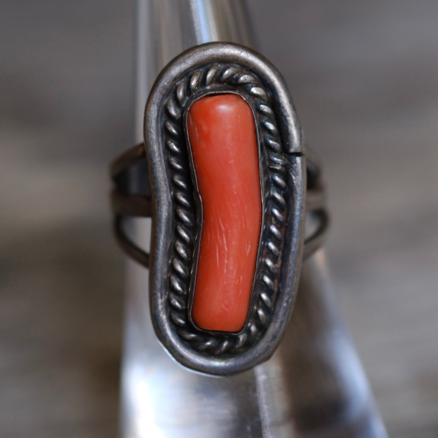 Vintage Sterling Coral Roper Ring 6