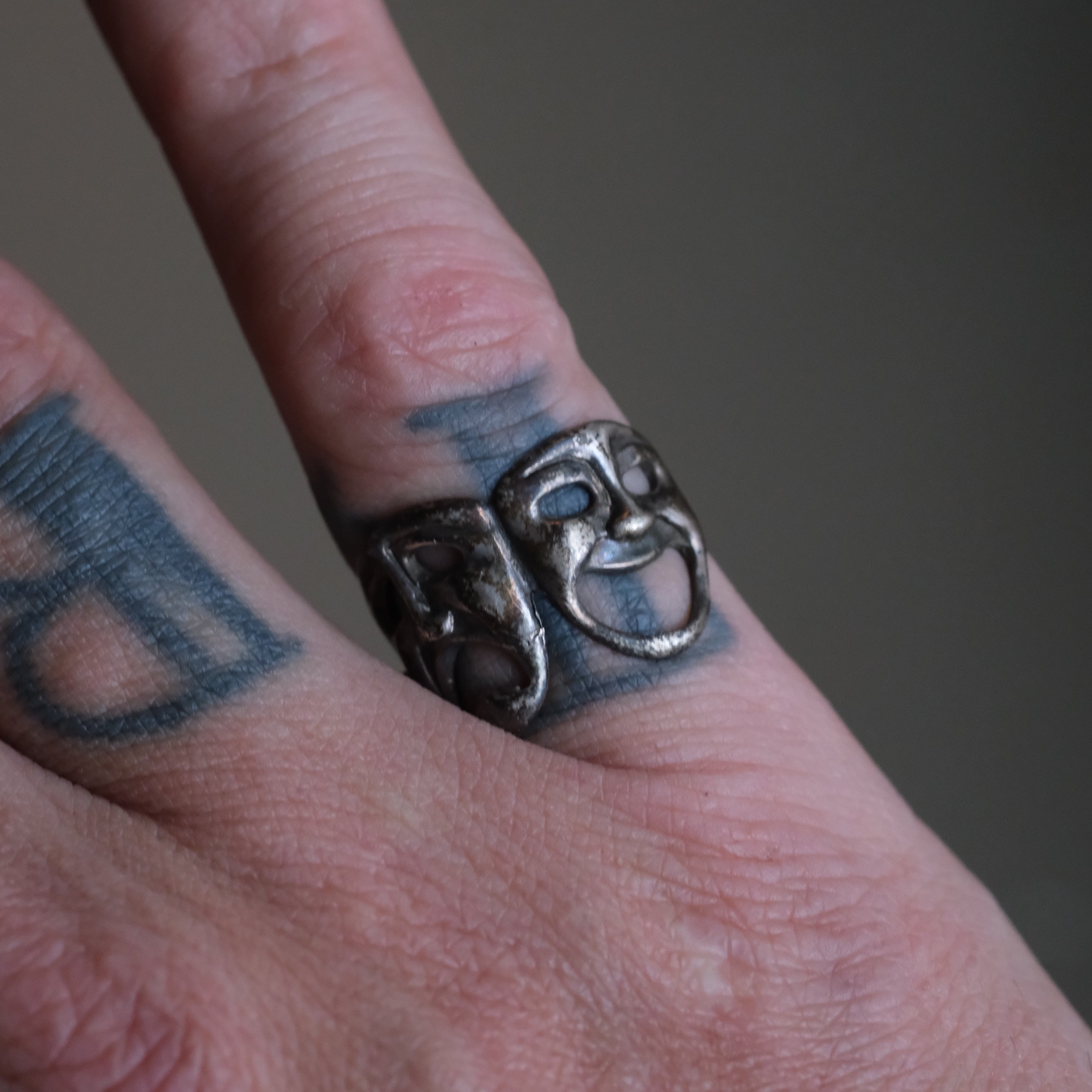 Vintage Sterling Silver Comedy Tragedy Mask Ring 5.75